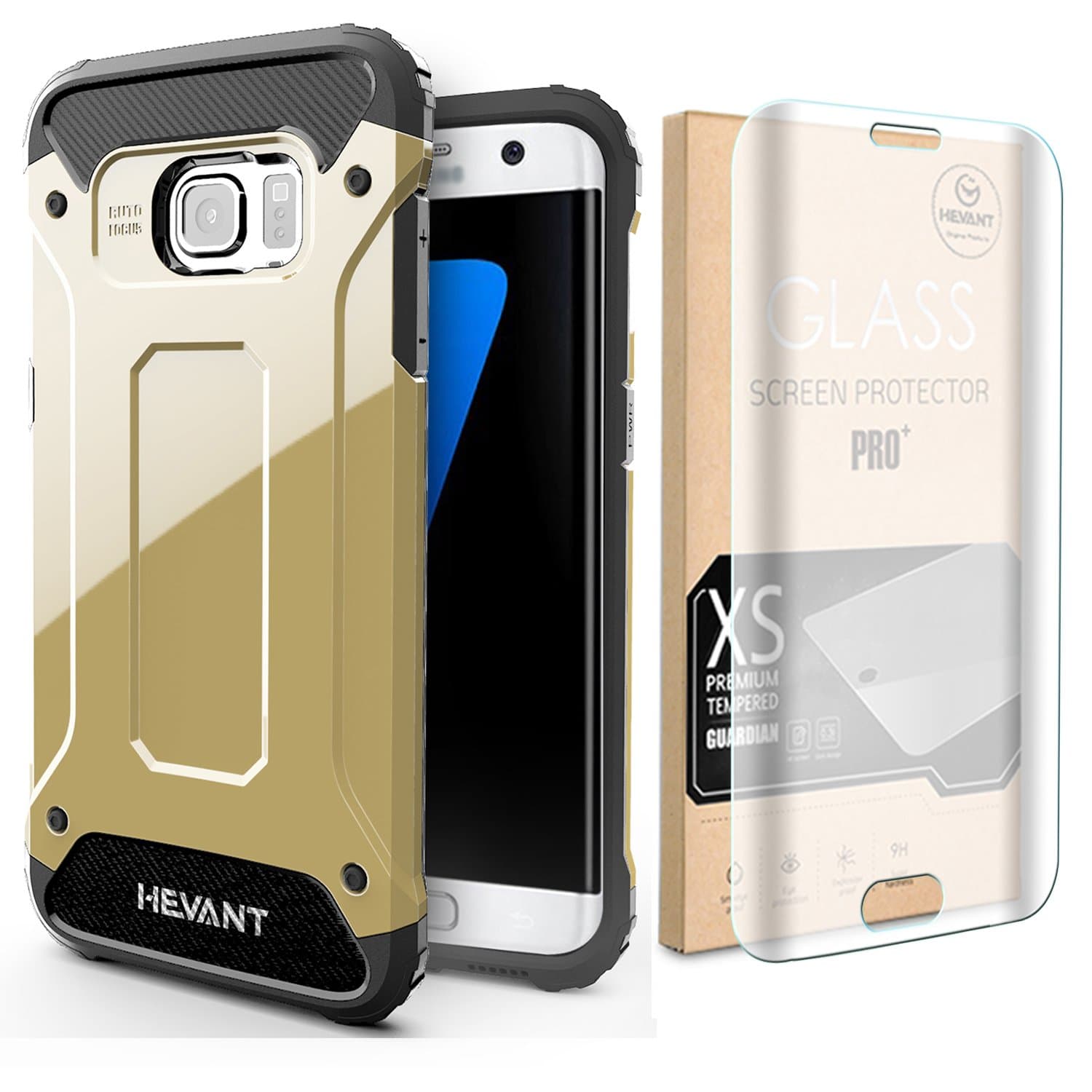 GHEVANT Galaxy S7 Edge Case Bundle with Tempered Glass Screen Protector(Gold)
