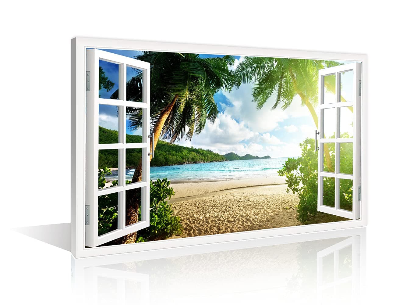 TISHIRON Wall Art Beach Sunset 3D Window View Effect For Home Modern Decoration Painting Pictures Print On Canvas Wooden Frame Ready To Hang(12X8in)