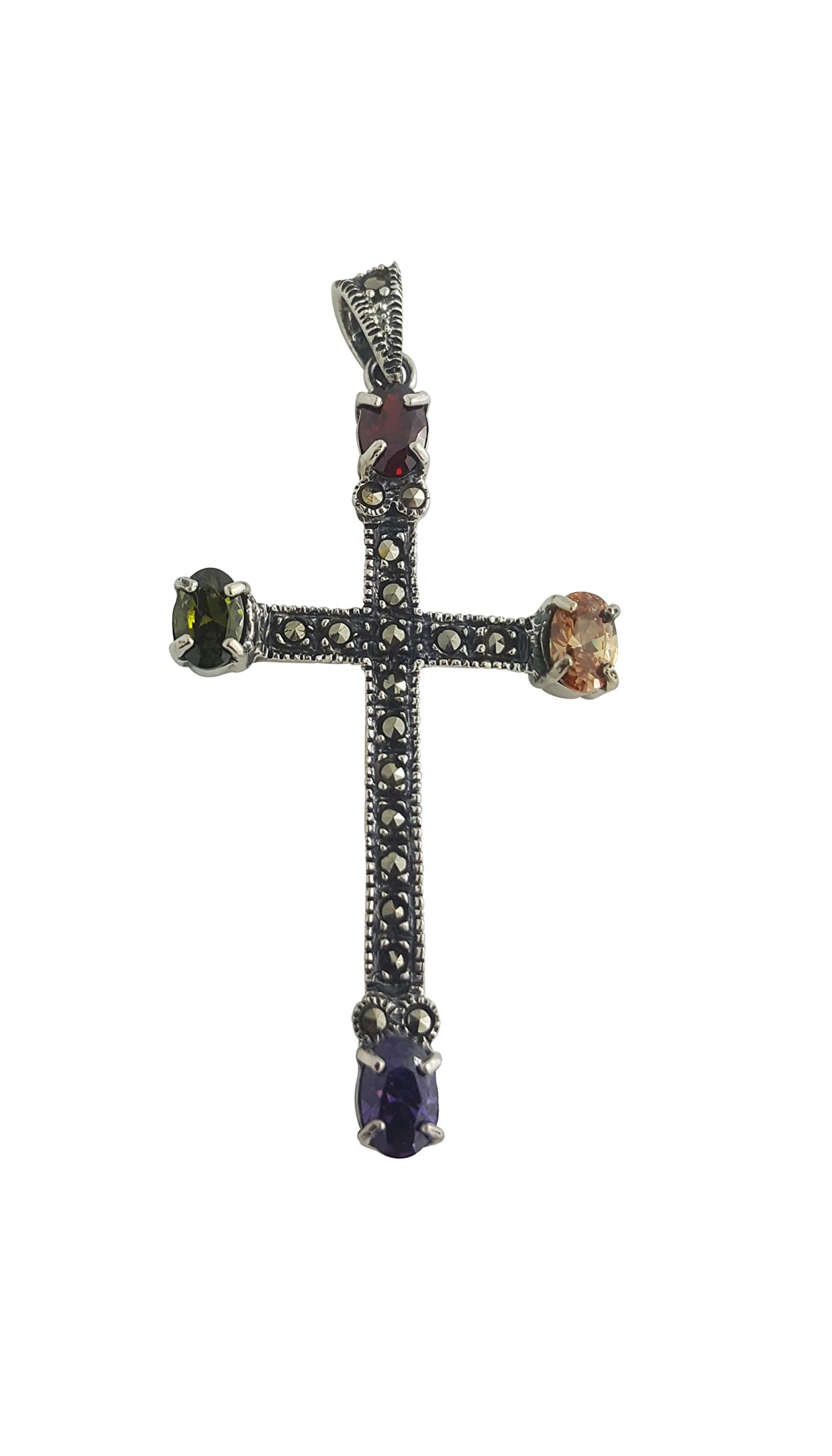 JANIZZ 925 Solid Sterling Silver Big Cross Pendant with CZ & Intricate Work (CR6)
