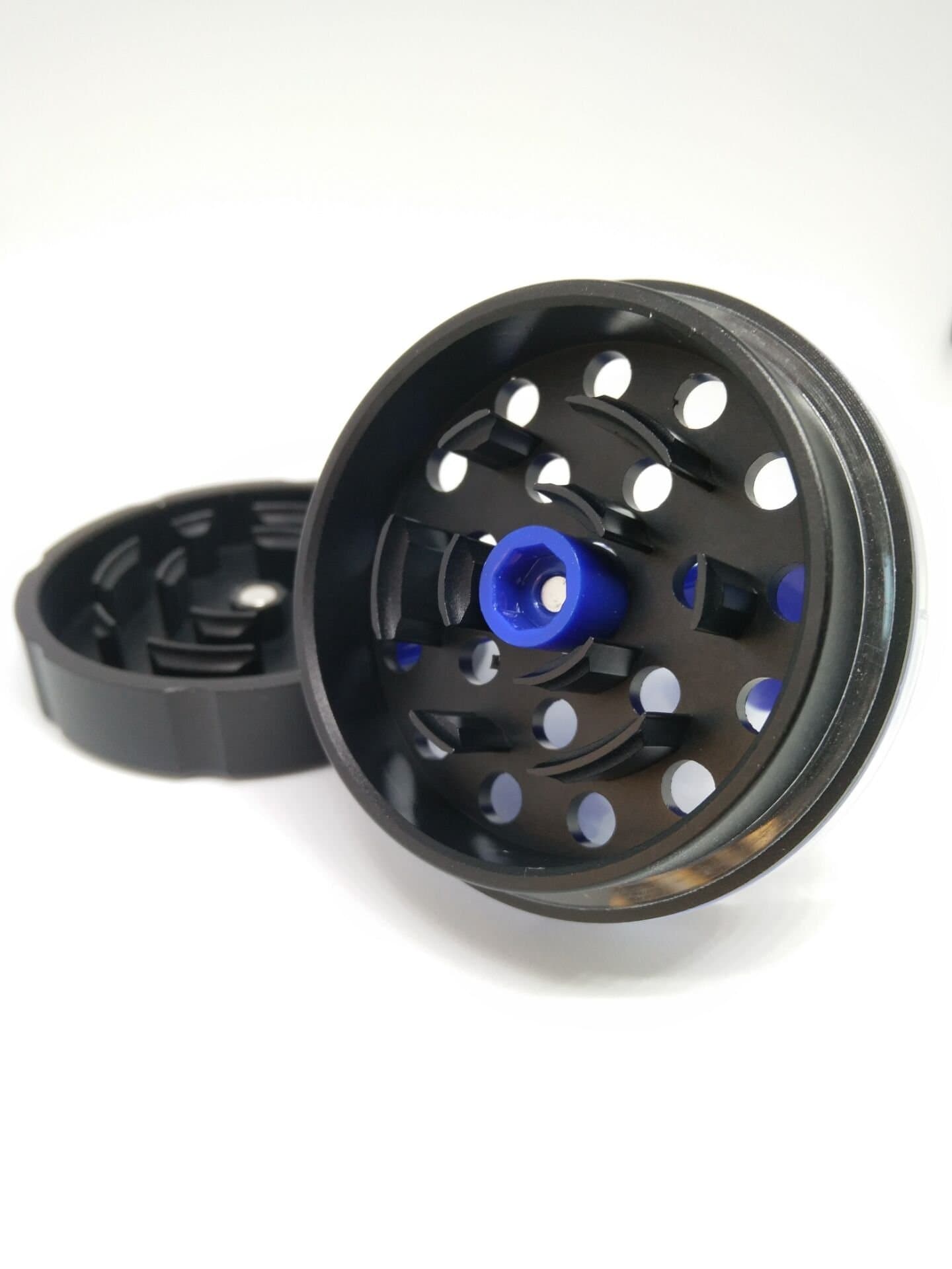 Pre-Roll Cone Grinder - Metal/Plastic - Acrylic Grinder - Cone Rolling Machine - Cone Rolling Papers - Magnetic Funnel Herb Grinder (Black/Blue)