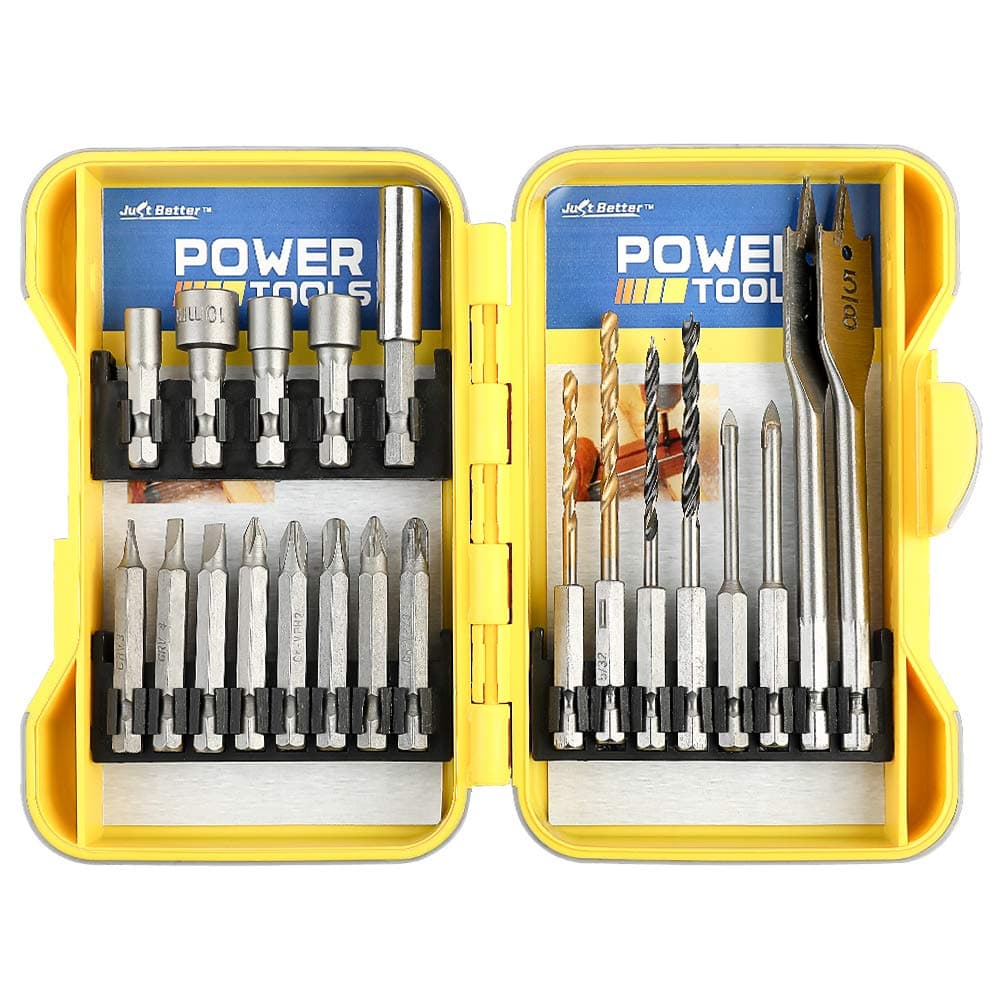 MOKARO 21Pcs Titanium Drill Bit Set Hex Shank High Speed Steel for Wood Plastic, Quick Change Industrial Grade Combination Countersink Spade Drill Set with Compact Case