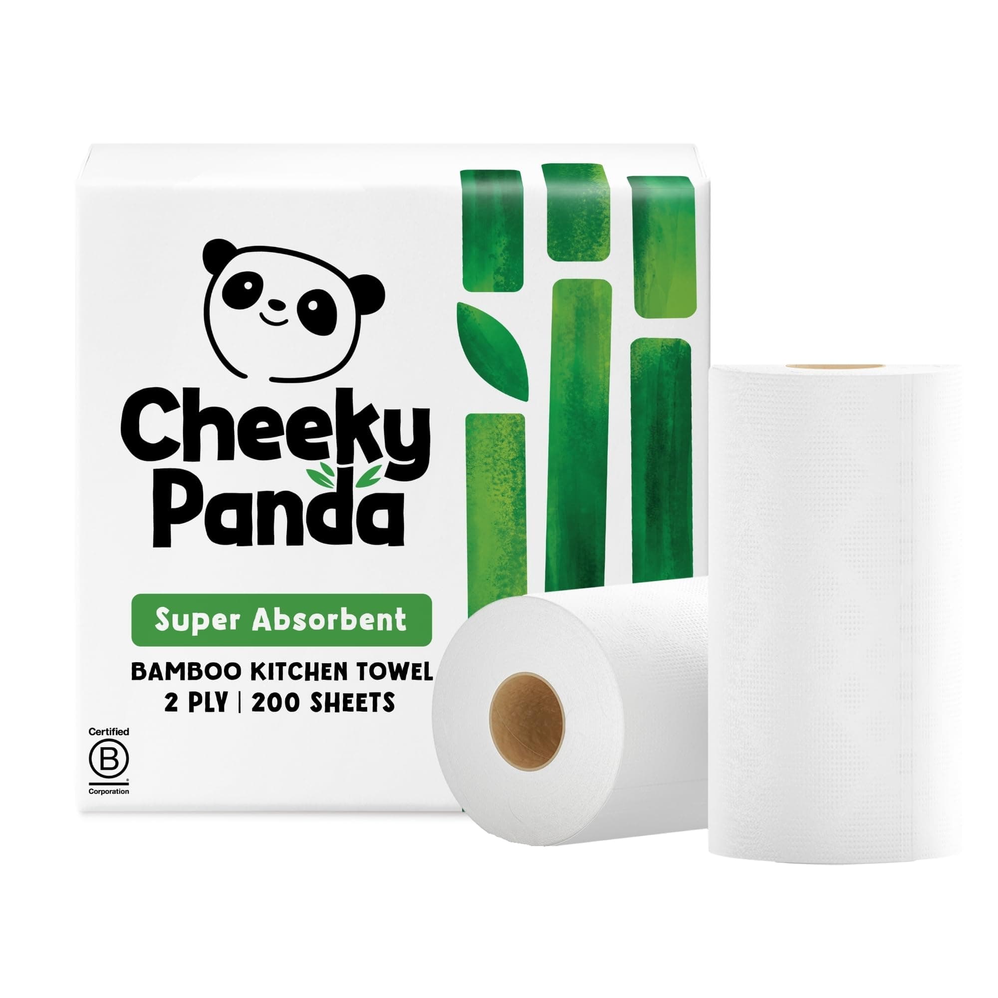 Bamboo Kitchen Roll | 2 Kitchen Rolls - 200 Super Strong Sheets | Naturally Strong and Absorbent Plastic Free Kitchen Paper Towels