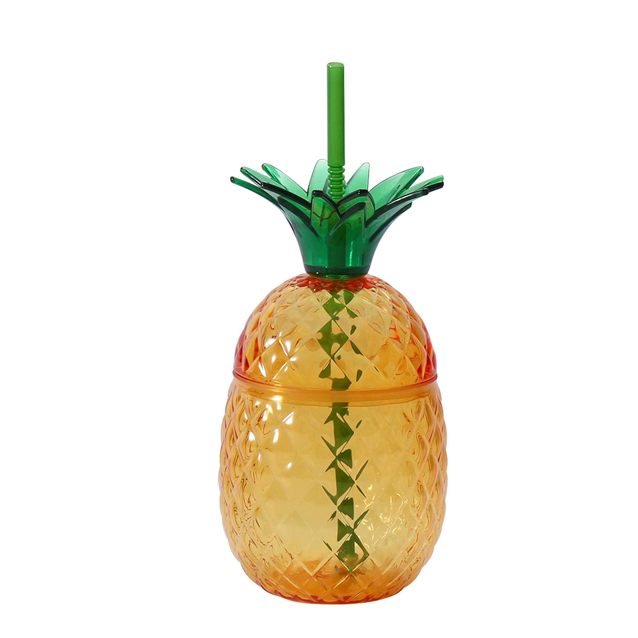 Pineapple Shaped Yellow Sipper w/Straw-Lid