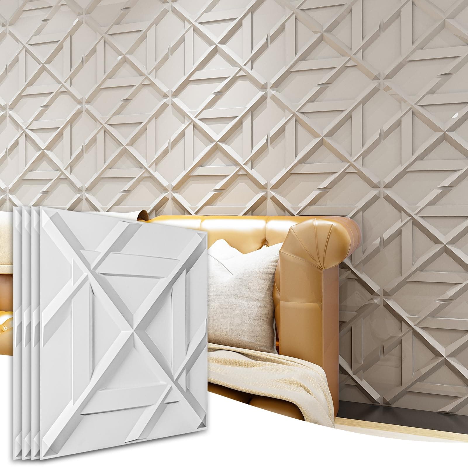 Art3d PVC 3D Wall Panel, Decorative Wall Tile in White 12-Pack 19.7"x19.7"ClimatePartner certified