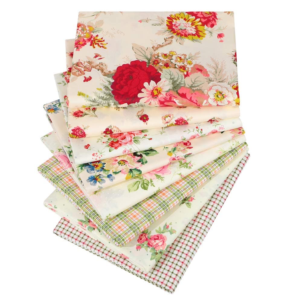 Vintage Rose Floral Plaid Fat Quarters Fabric Bundles for Quilting Sewing Crafting,18 x 22 inches
