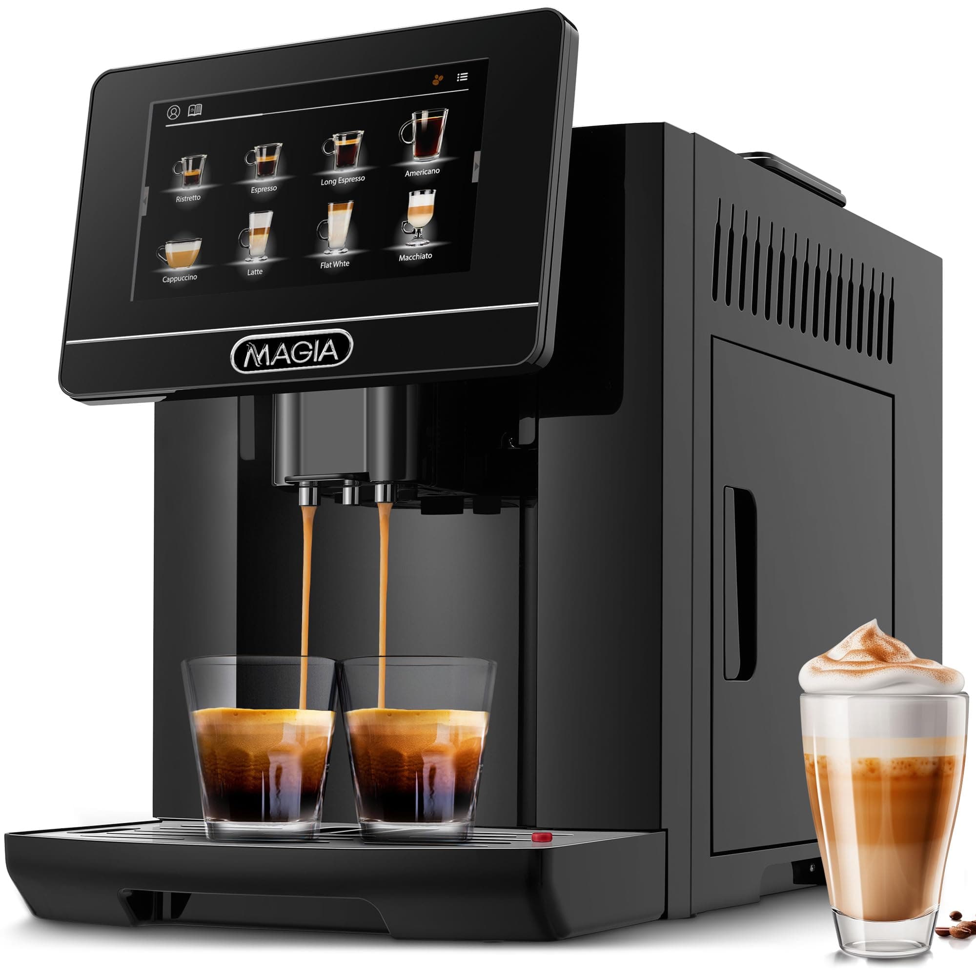 Zulay Magia Super Automatic Coffee Espresso Machine - Durable Automatic Espresso Machine With Grinder - Espresso Coffee Maker With Easy To Use 7” Touch Screen, 20 Coffee Recipes, 10 User Profiles