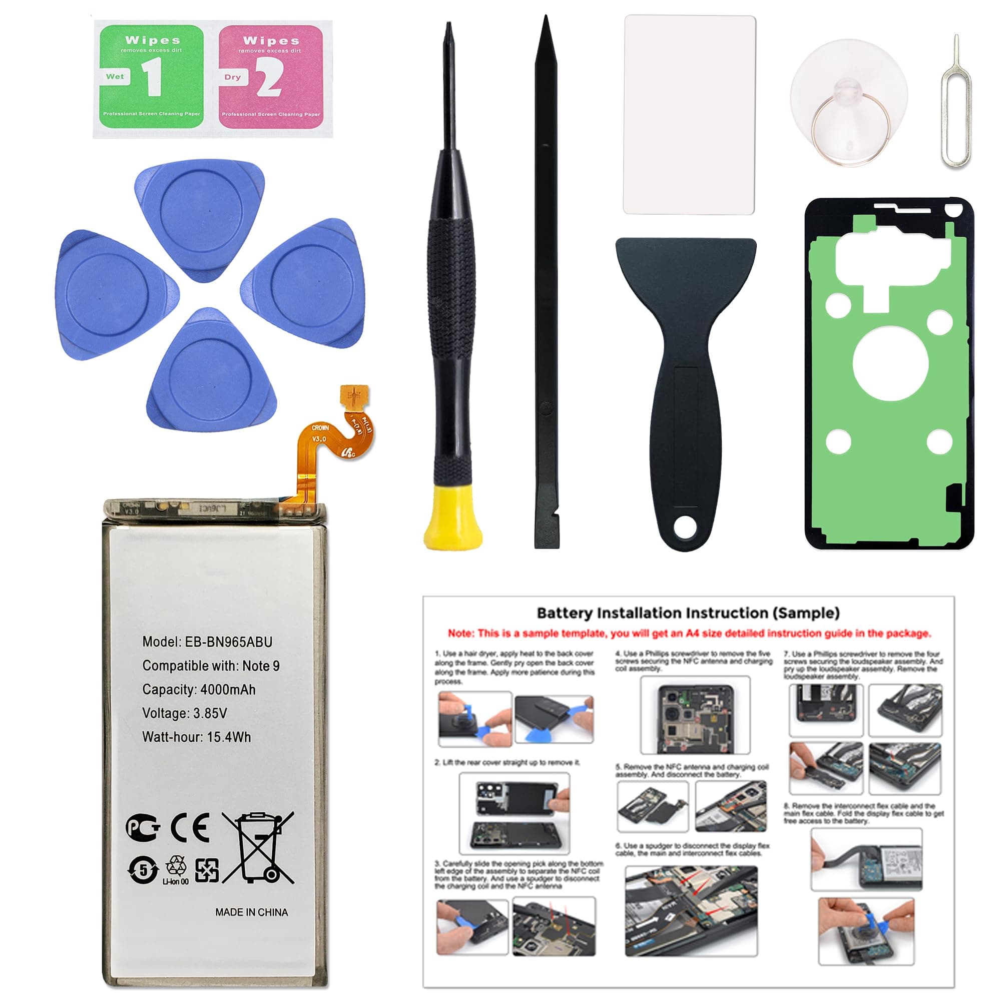 New Upgraded Battery for Galaxy Note 9, EB-BN965ABU Replacement Battery Compatible with Samsung Galaxy Galaxy Note 9, with Repair Tools & Instruction
