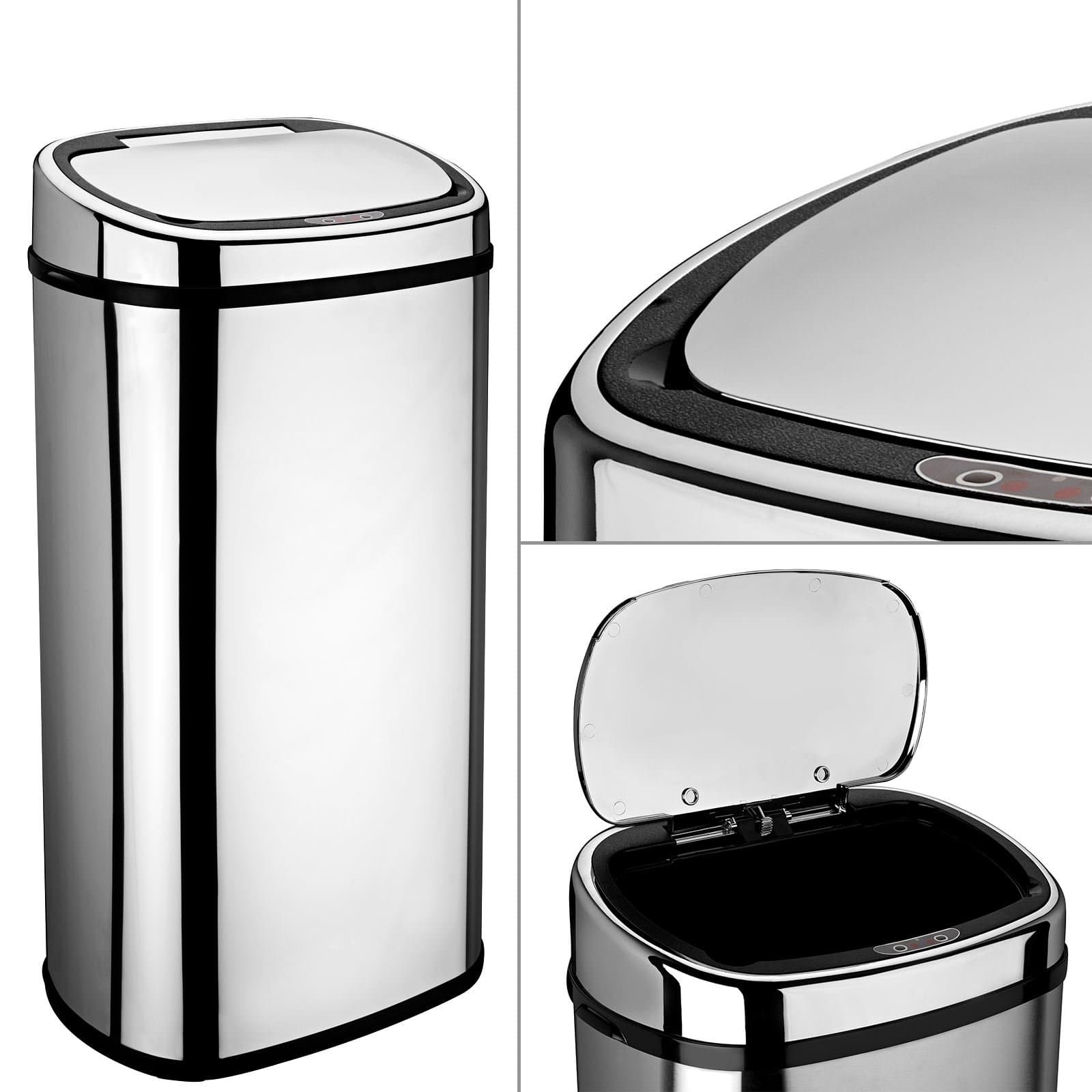 – 68L Origin Automatic Motion Sensor Kitchen Waste Bin, Silver with Chrome Plated Lid, Touchless Hands Free Dust Bin, Stainless Steel, 68 Litre Capacity