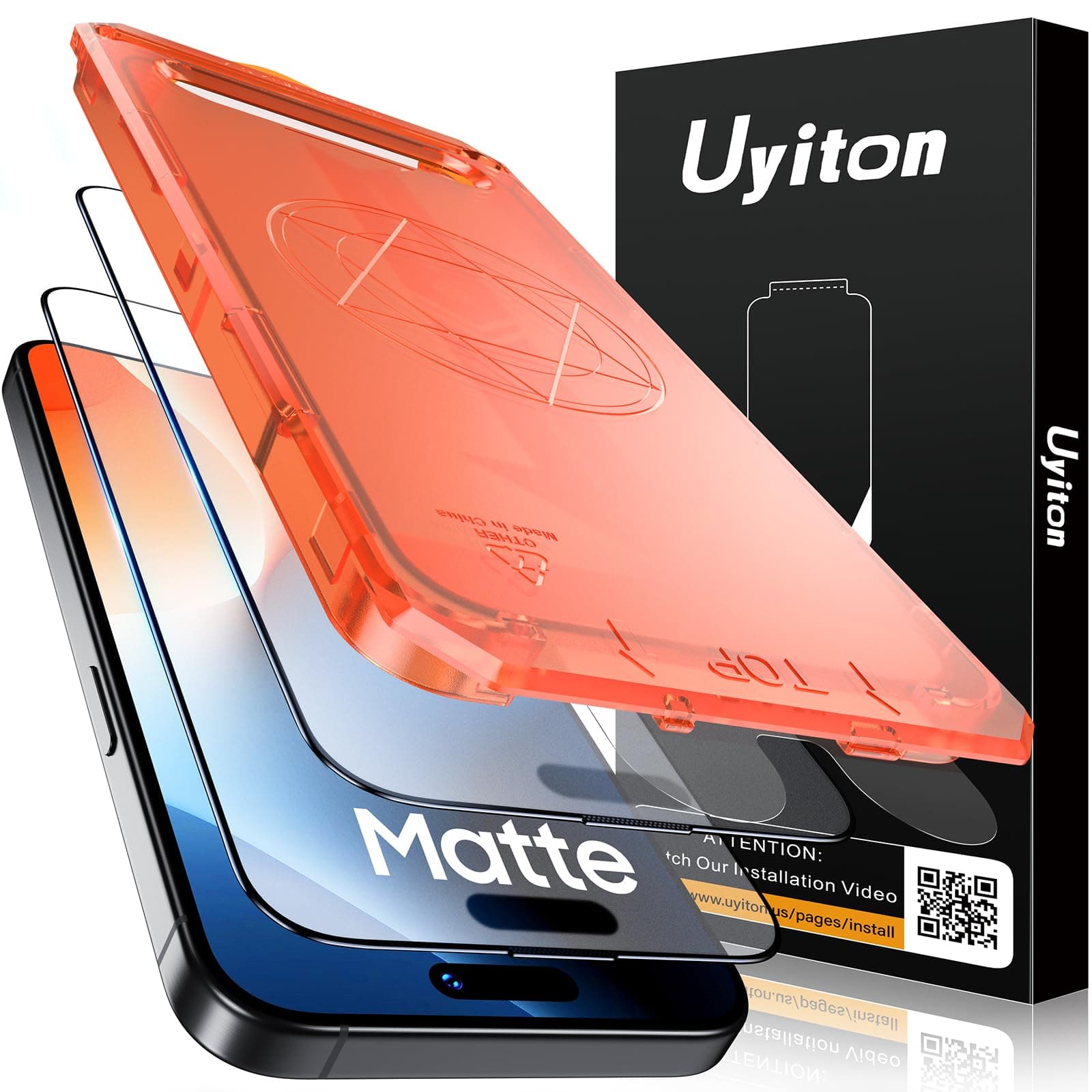 Uyiton for iPhone 15 Pro Max Matte Screen Protector, Anti-Fingerprint [Easy Fit] Anti-Reflection Shatterproof Full Coverage [Case Friendly] Anti-Glare 9H Tempered Glass Screen Cover, 2 Packs
