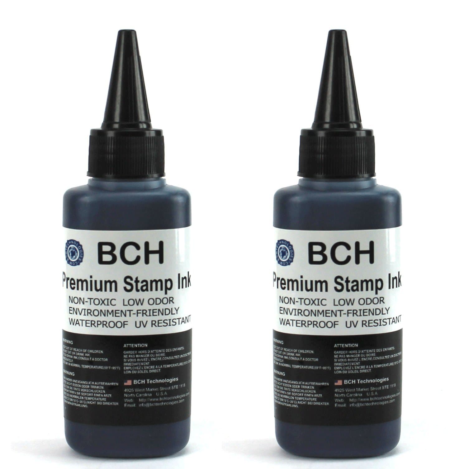 Bulk 2X Black Stamp Ink Refill by BCH - Premium Grade Archival Ink - 2.5 oz (75 ml) Ink Per Bottle