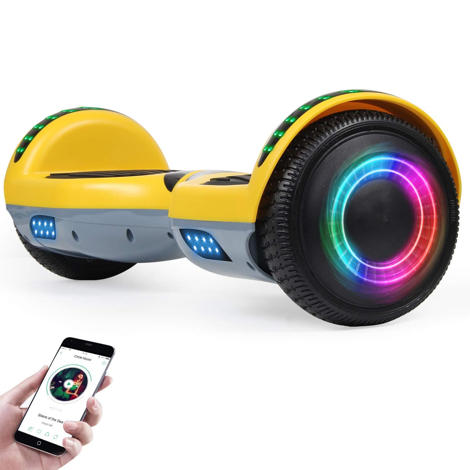 EPCTEK Hoverboard, 6.5 inch Selfing Balancing Scooter with Bluetooth Speaker for Kids Adult(Yellow-grey)