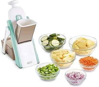 Safe Slice® Mandoline Slicer, Julienne + Dicer for Vegetables, Meal Prep & More with 30+ Presets & Thickness Adjuster - Aqua
