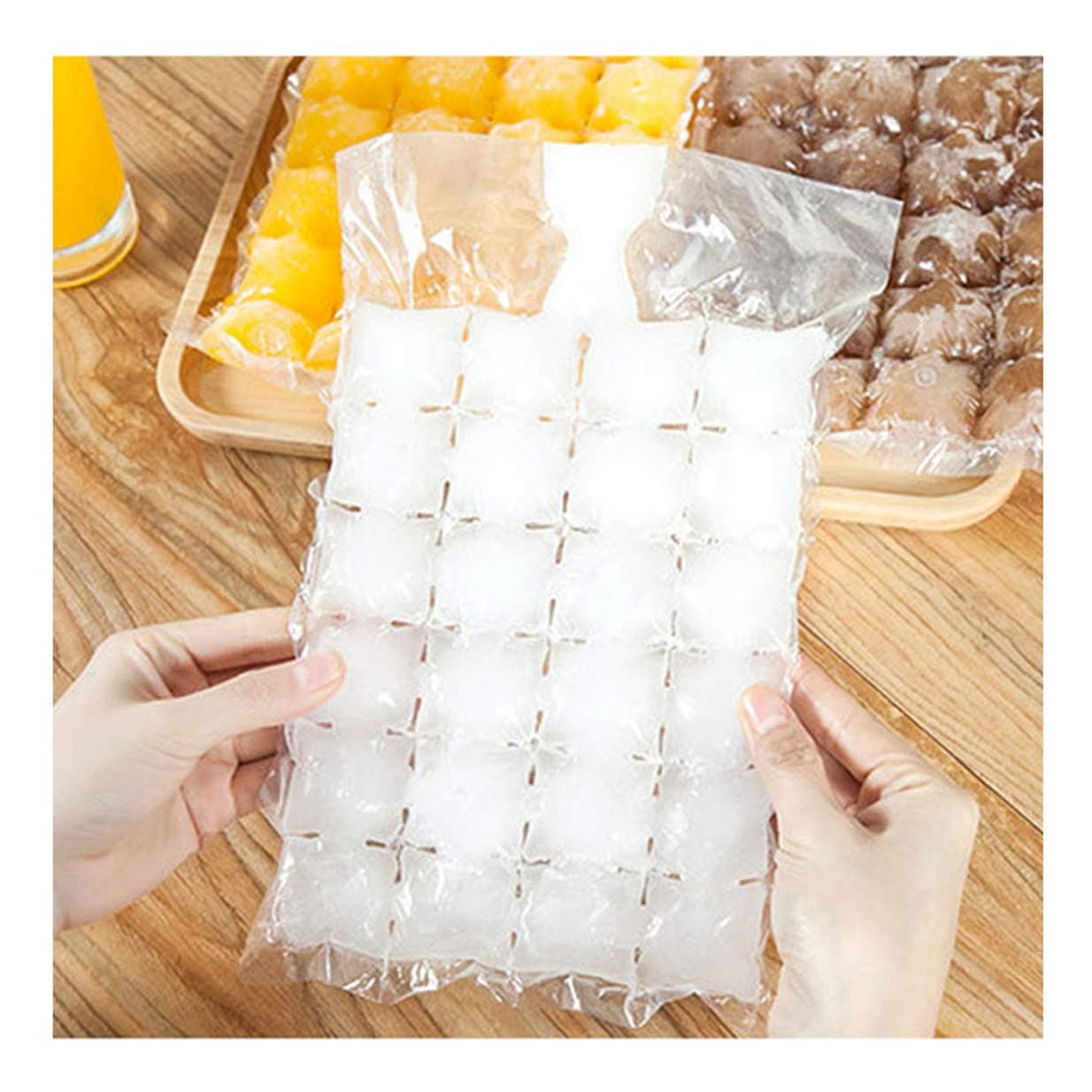 EJY 10Pcs/Pack Self-Sealing Disposable Ice Cube Bags Cold Ice Pack Cooler Bag for Cocktail Food,No Spill Ice Cube,Compact,Transparent