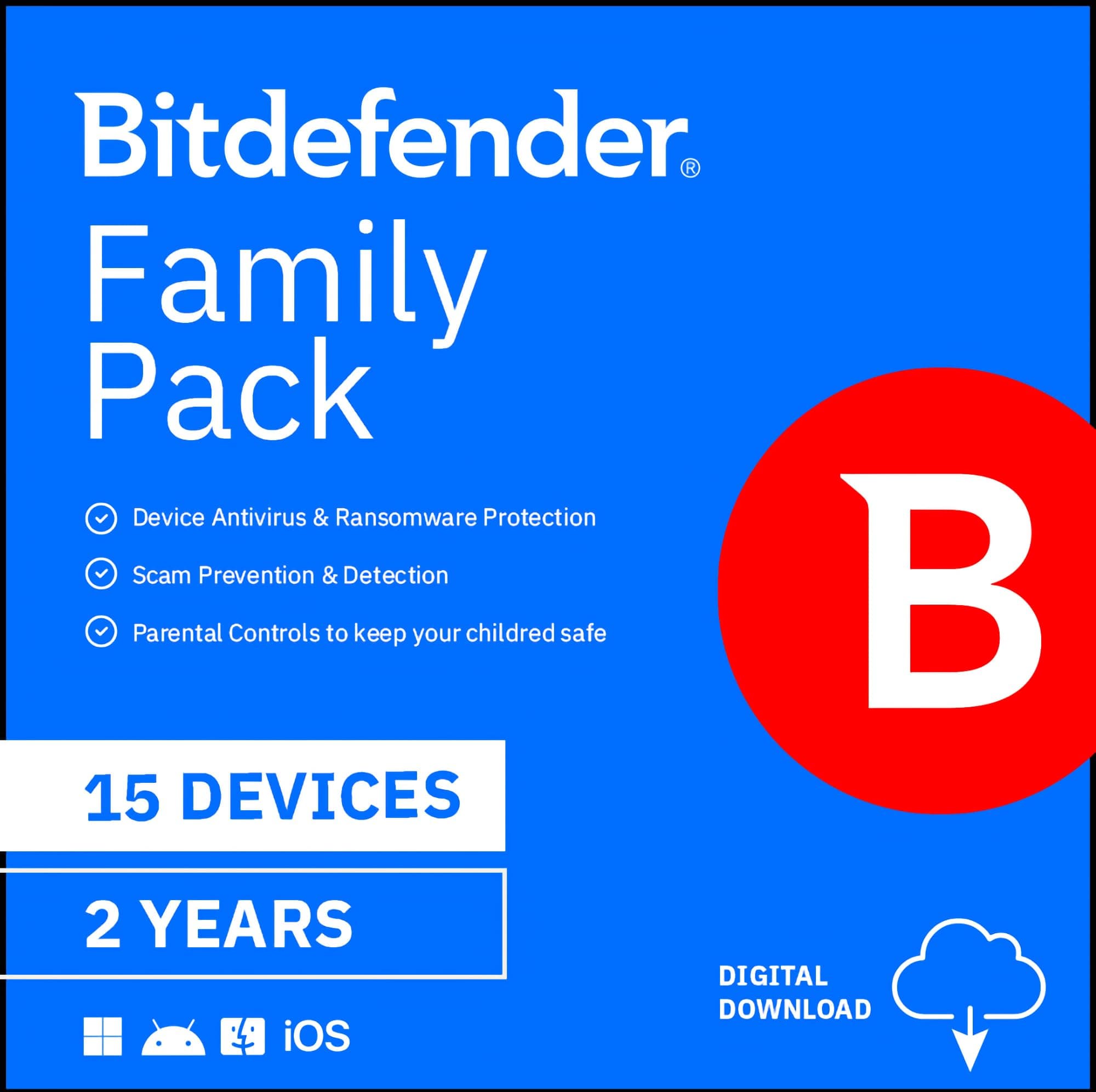 Bitdefender Family Pack - 15 Devices | 2 year Subscription | PC/Mac | Activation Code by email