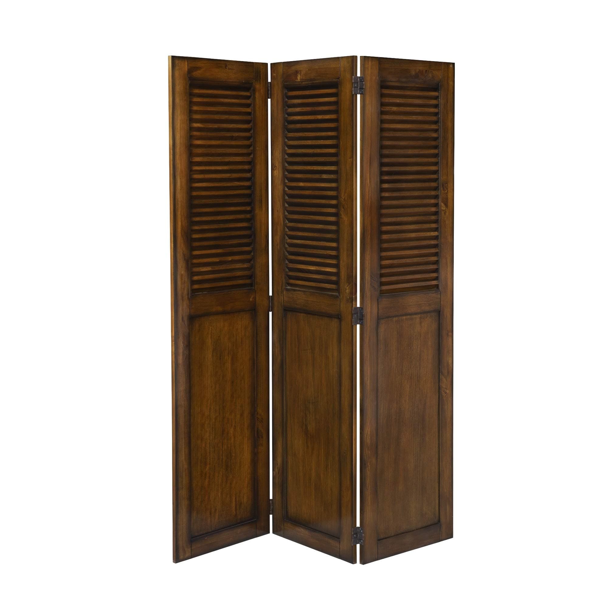 70" Brown Louvered Panel Shutter Wood Room Divider