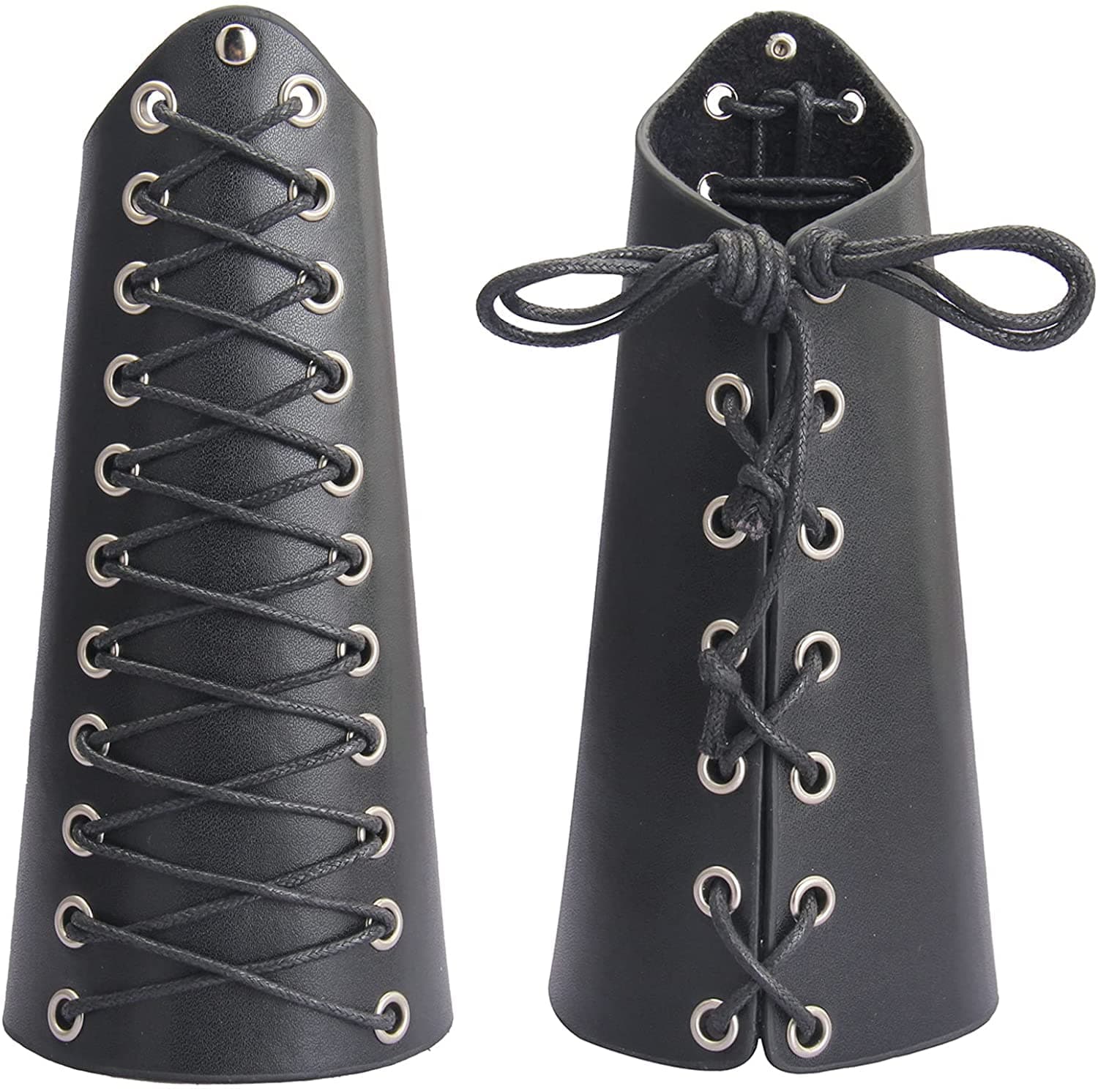 2 Pack Leather Arm Guards Gauntlet Medieval Bracers Punk Bracers Leather Gauntlet for Man and Woman, Black