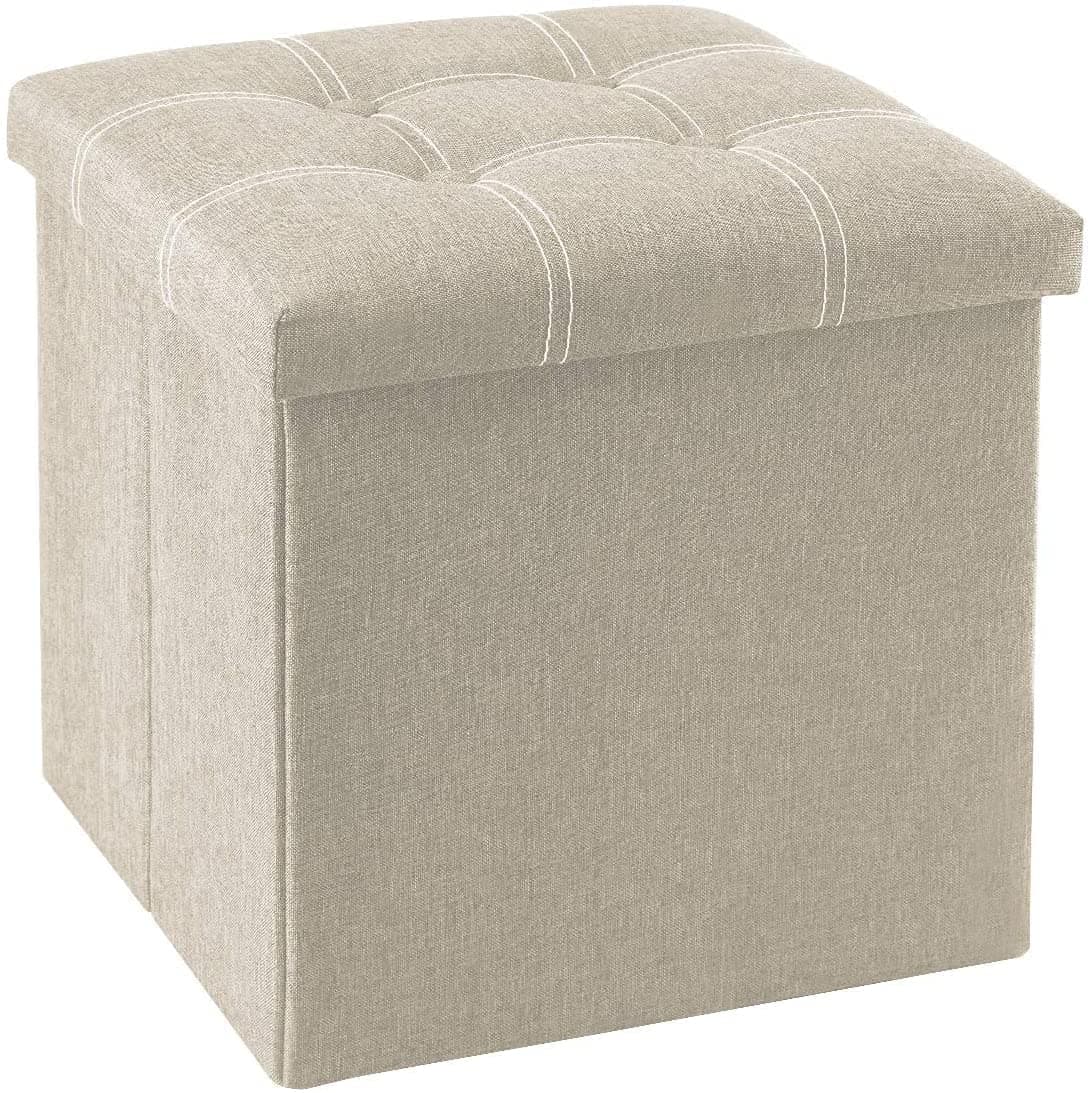 Linen Home Foldable Large Storage Ottoman Cube, Bench Footrest Step Stool Storage Ottoman Bench for footrest Stool Coffee, Living Room, Laundry, Table and Seating Ottoman (38X38X38, Beige)