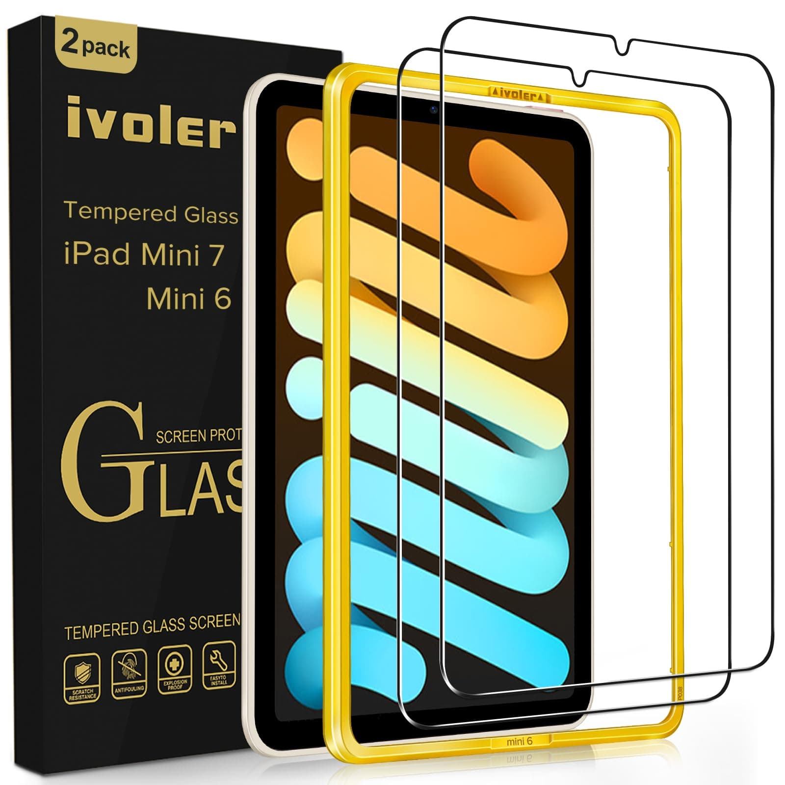 ivoler 2 Pack Tempered Glass for iPad Mini 7 8.3" 2024 (A17 Pro)/iPad Mini 6 8.3" 2021 with [Alignment Frame] Screen Protector, Compatible with Face ID&Apple Pencil for iPad Mini 6th/7th Generation