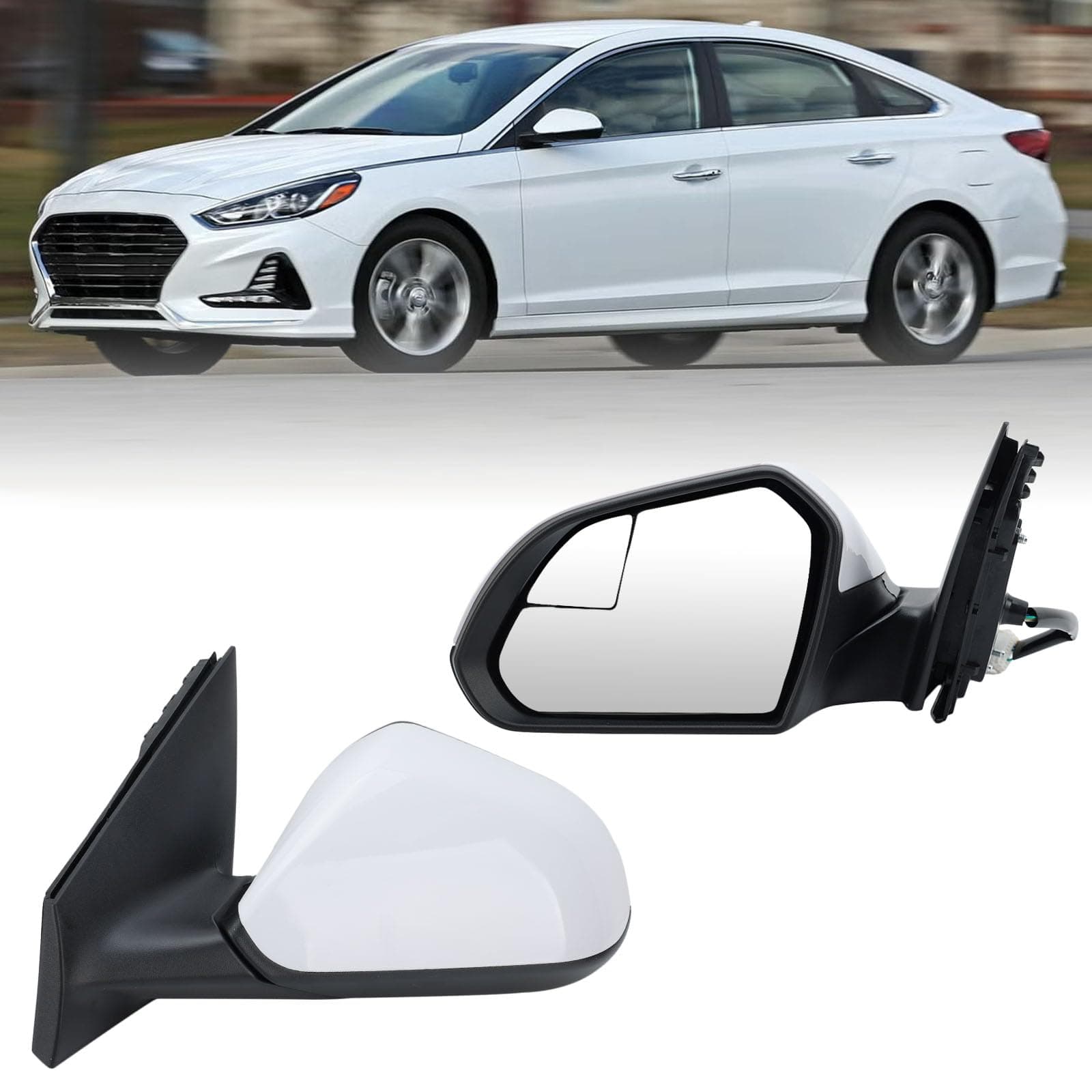 Left Driver Side Mirror Compatible with Hyundai Sonata 2015 2016 2017 2018 2019 Power Glass Manual Folding Heated with Blind Spot Detection 5 Pins Replace HY1320203 | 87610-C2000 (White)