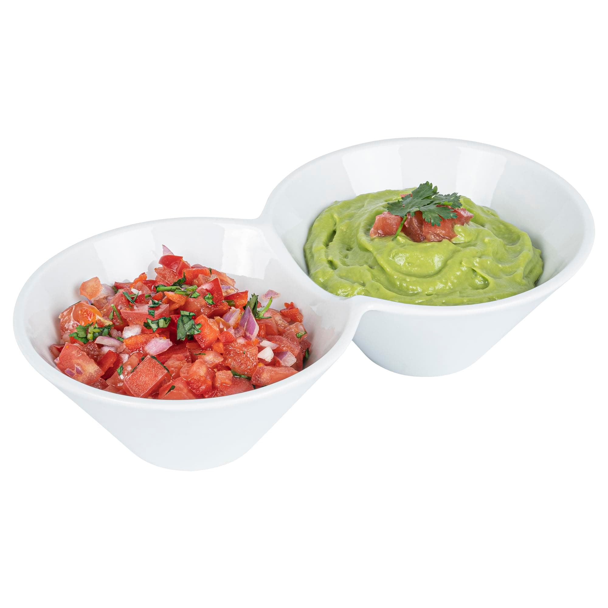 Restaurantware-9.1 x 4.9 x 2.3 Inch Double Dip Bowls, 1 Microwavable Condiment Server - 2 Compartments, Microwavable, White Porcelain Dip Tray, Dishwashable, For Snacks, Condiments, Or Toppings