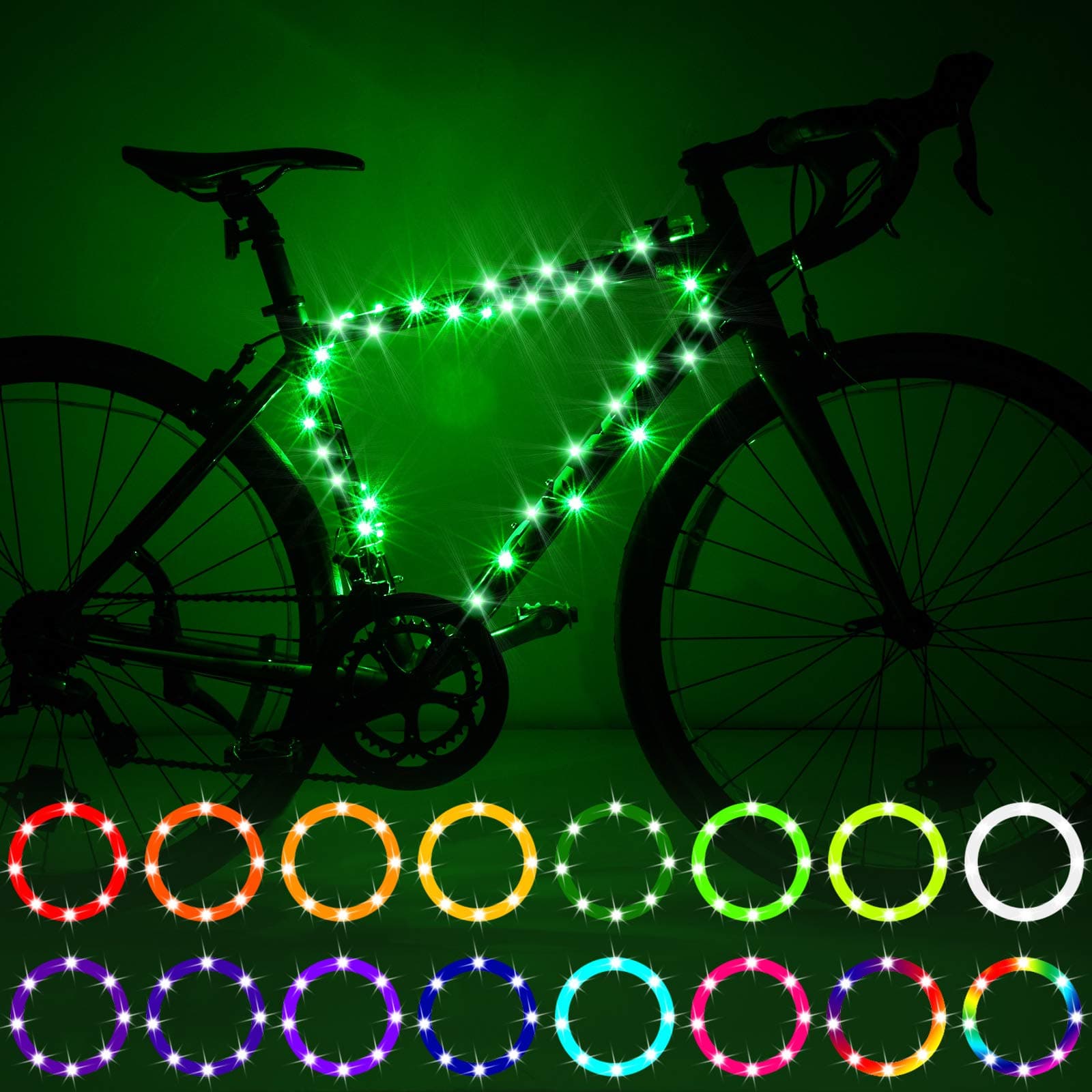 Waybelive LED Bike Frame Lights, Remote Control Bicycle Frame LED Light, 16 Color Change by Yourself, Waterproof, Super Bright to Ride at Night. Good Gift for Kids(1 Tire, Multicolor)