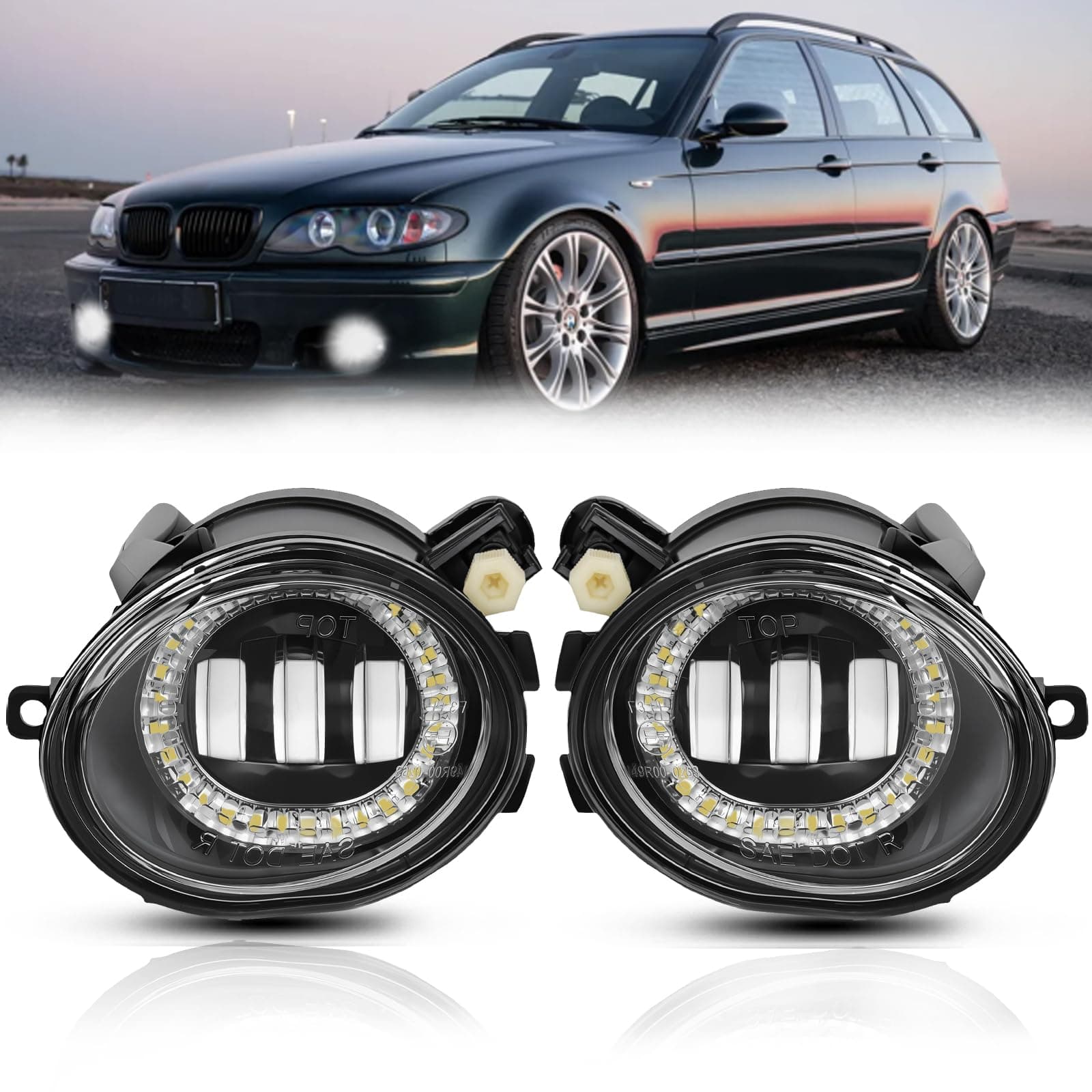 LED Fog Lights for 2000-2006 BMW (E46 M3 E39 M5) / 3 Series (320i 323i 325i 325xi 330i 330xi Sedan w/Sport Package, 325i 325xi Wagon w/Sport Package), 1 Pair Fog Lamps (LED Bulb)