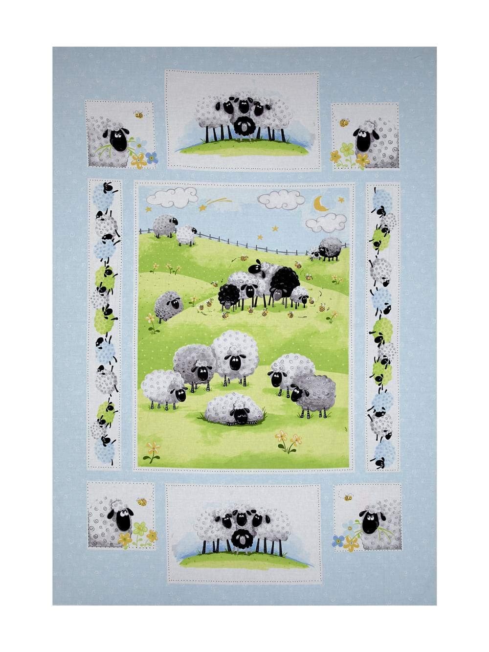 Susybee""Lewe the Ewe 36in Panel Blue Fabric"