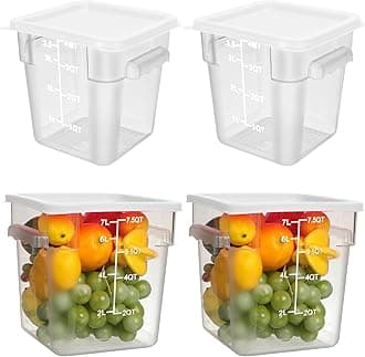 4 Pcs 8qt & 4qt Clear Food Storage Containers with Lids Handles and Scales, Stackable Plastic Square Food Storage Containers for Dough Proofing Baking Kitchen Restaurant(White)
