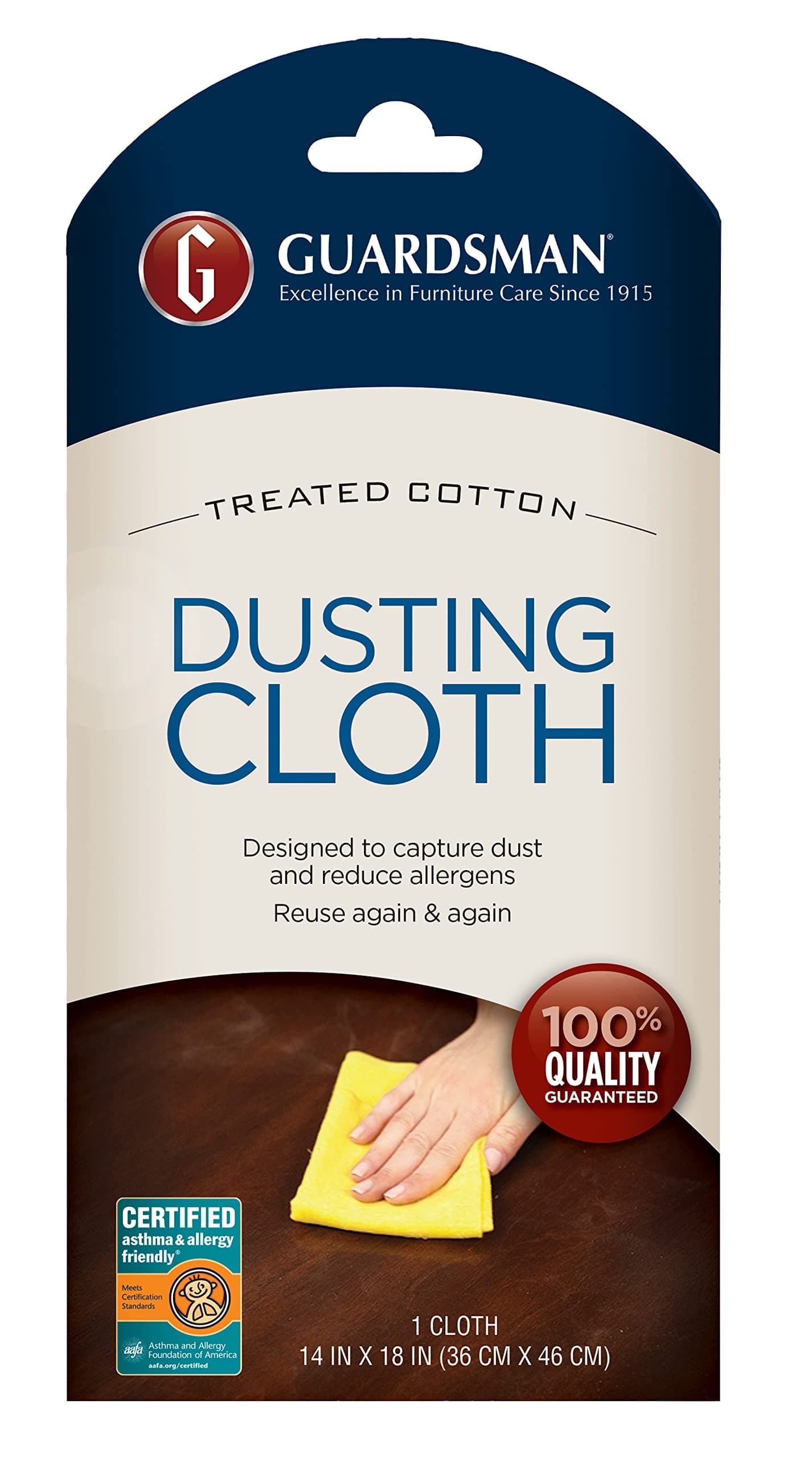 Guardsman Pre Treated Reusable Cotton Dusting Cloth - 1 Count | Captures 2X The Dust of a Regular Cloth | For All Furniture, Blinds, Mirros, Applicances, Cabinets, Glass, Walls| No Spray or Odors