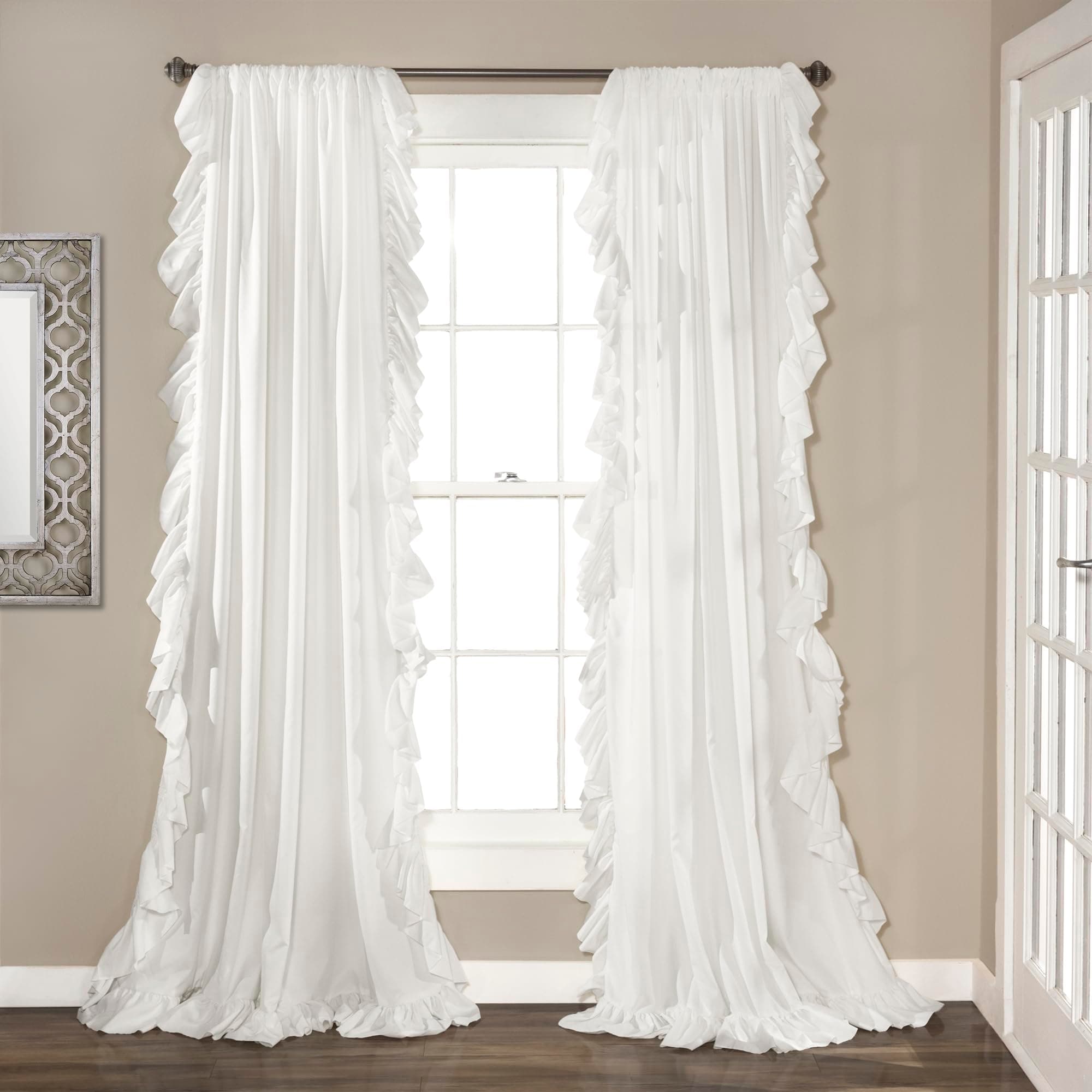 Reyna Ruffle Window Curtain Panel Set, Pair, 54" W x 95" L, White - Flowy Curtain Set - Romantic Ruffle Curtains for Bedroom, Living room, or Dining Room - Farmhouse & Cottage Home Decor