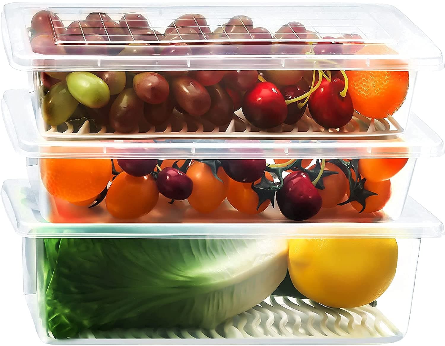 COACET plastic storage boxes fridge organizers box for kitchen with removable drain plate and airtight lid transparent storage box containers set fridge stackable coriander box for vegetables (2)