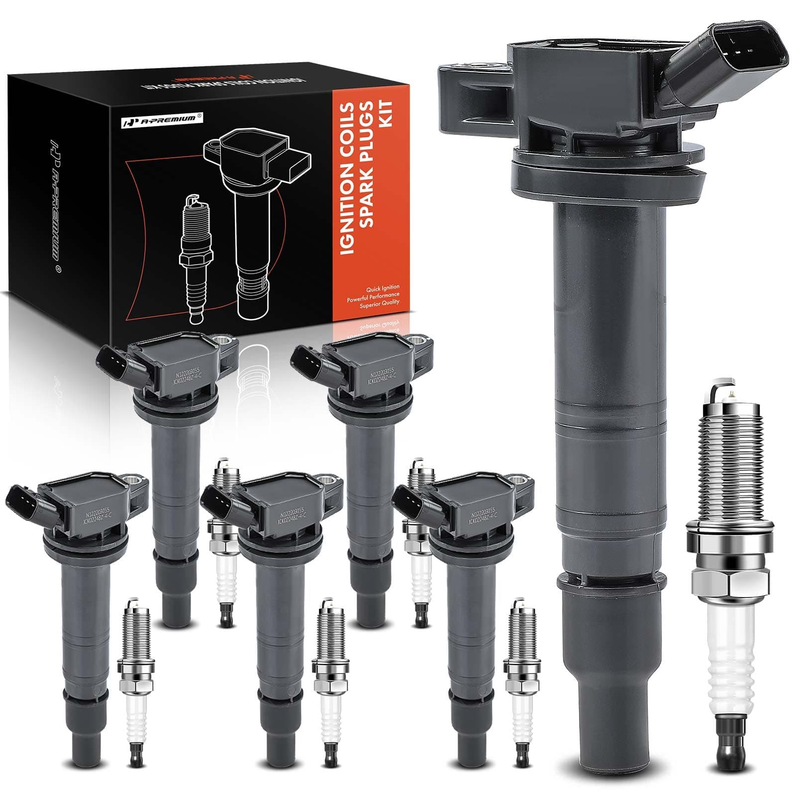 A-Premium Ignition Coil Pack and Iridium Spark Plug Replacement for Toyota 4Runner 2003-2009 Tundra 2005-2011 4.0L # 9091902248 NGK6619