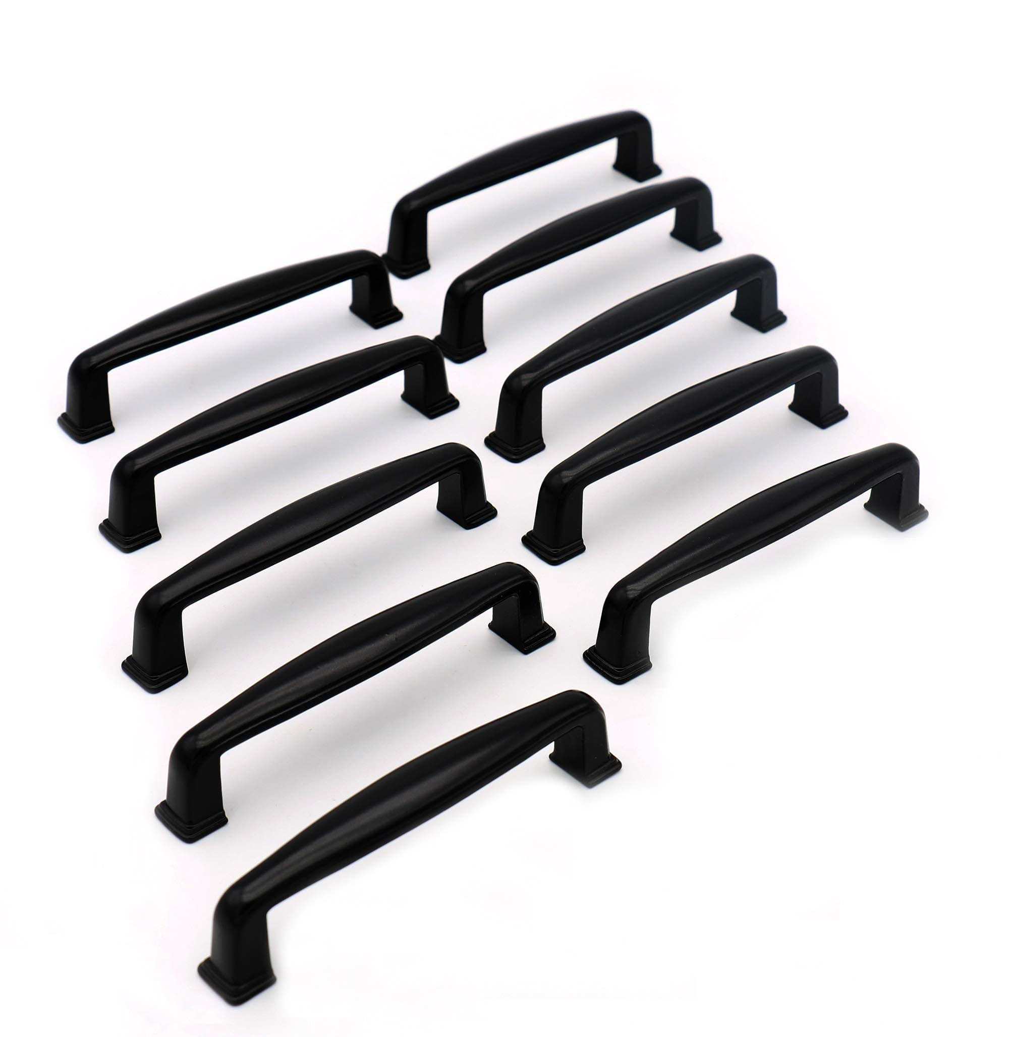 Black Flat Modern Concise Cabinet Hardware Handle Pulls, 3-3/4" Hole Center Distance, Mounting Screws with Three Sizes, 10 Sets