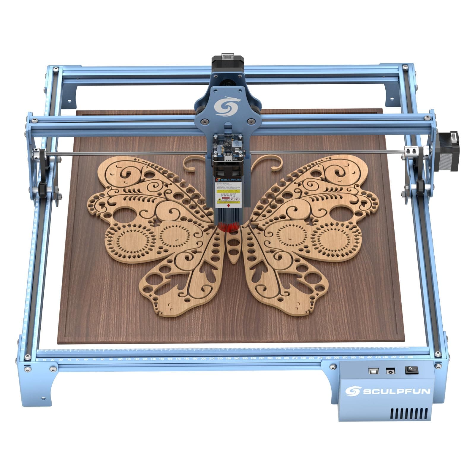 SCULPFUN S9 La-ser Engraver, High Precision Desktop Engraving Machine, Deep Cutting for 6mm Plyood, 0.06mm Ultra-Fine Compressed Spot Cutting Machine, Eye Protection Fixed-Focus
