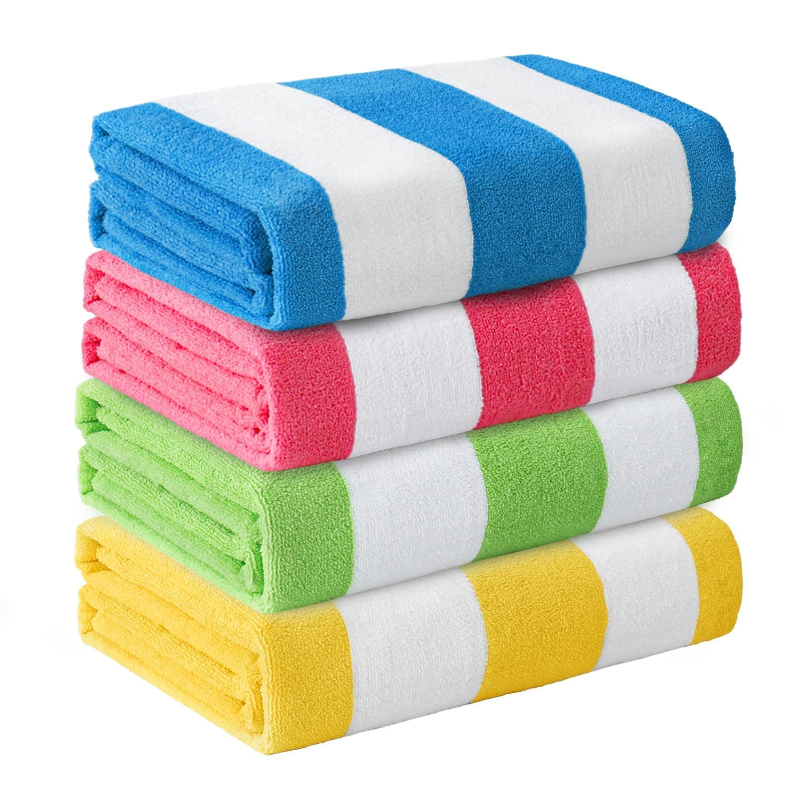 4 Pack Microfibre Large Beach Towels, Quick Dry Bath Towel, Sand Free Travel Pool Towel, Lightweight and Absorbent, Striped,Red/Yellow/Blue/Green, 75 x 150 cm