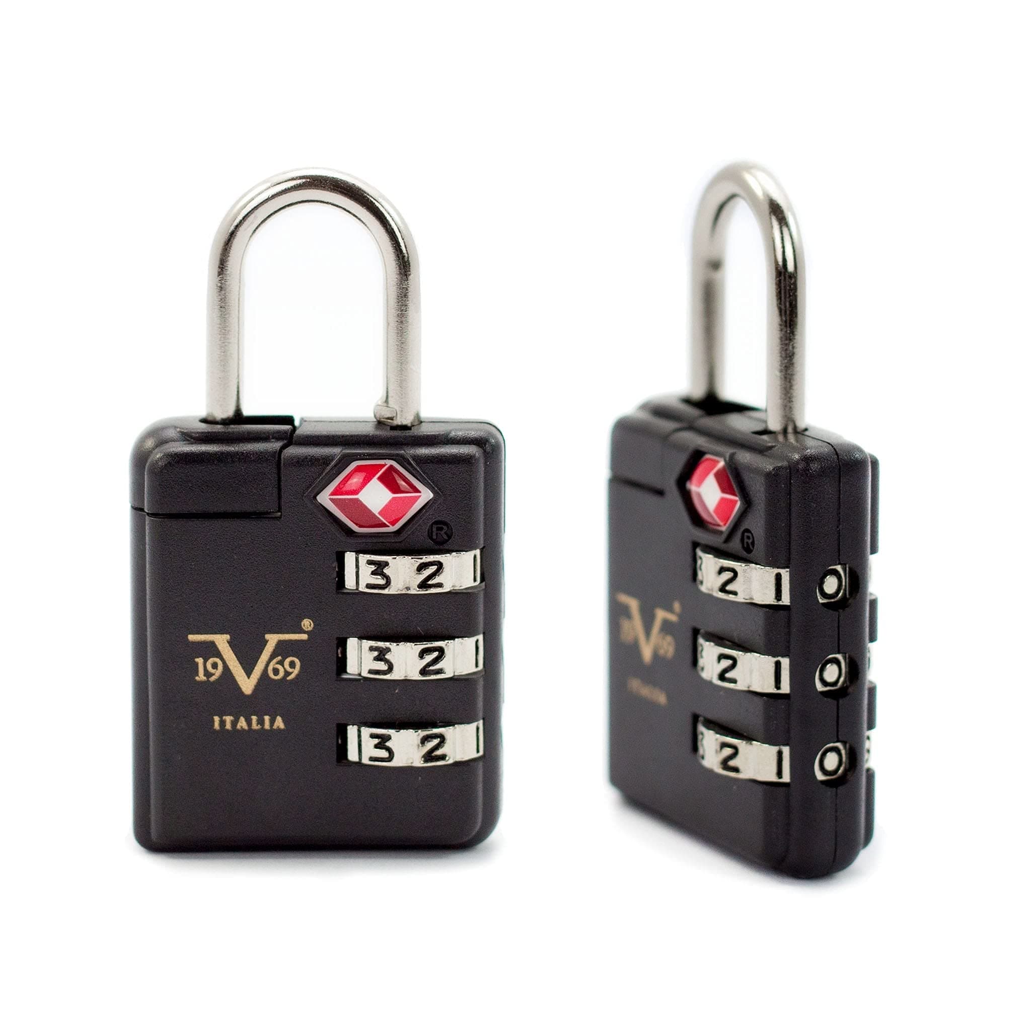 Unknown1 19v69 2-Piece TSA Approved Padlock Combination Lock Black Solid Stainless Steel