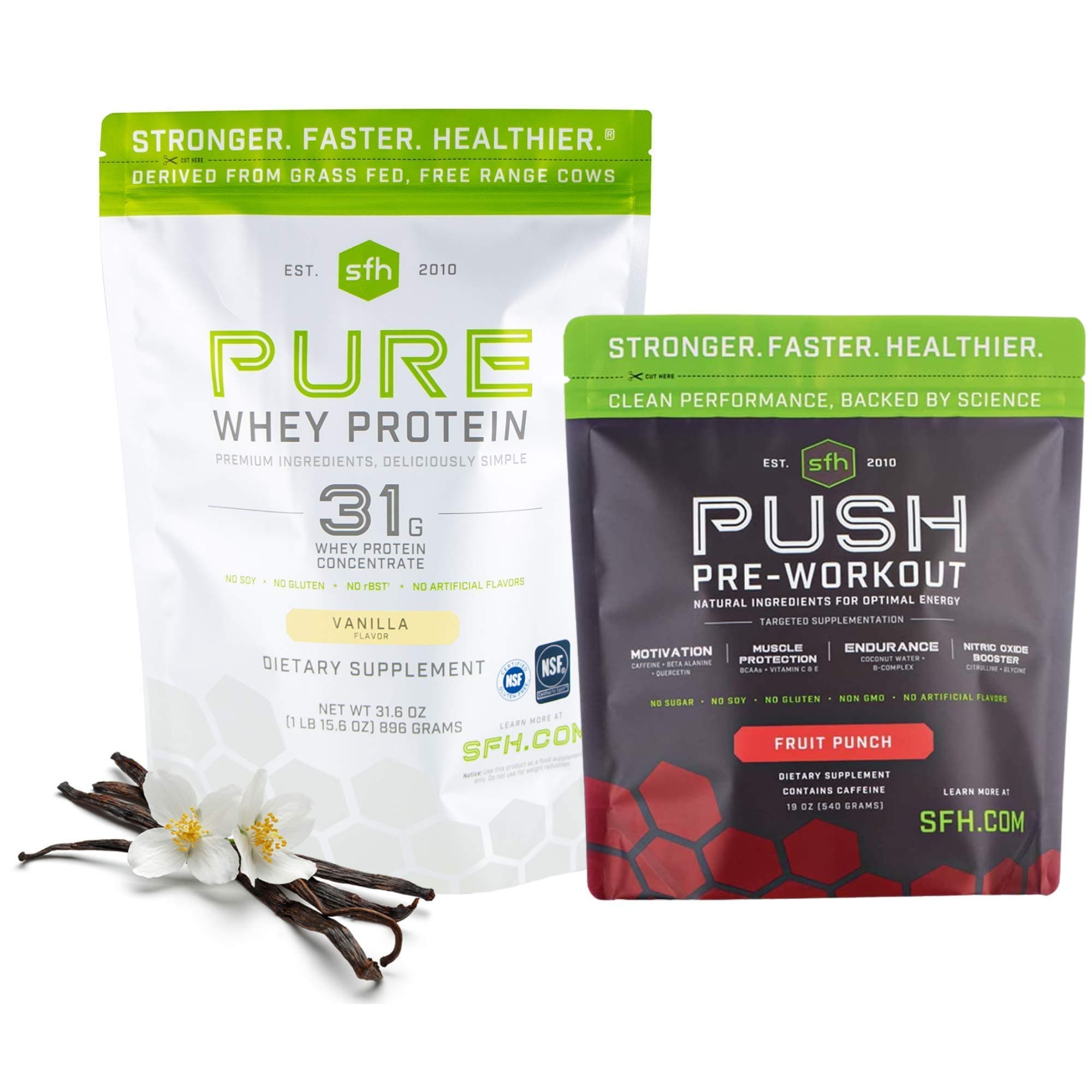 SFHMotivate & Gain Workout Bundle Pure Whey Vanilla Protein and Push Pre-Workout Powder