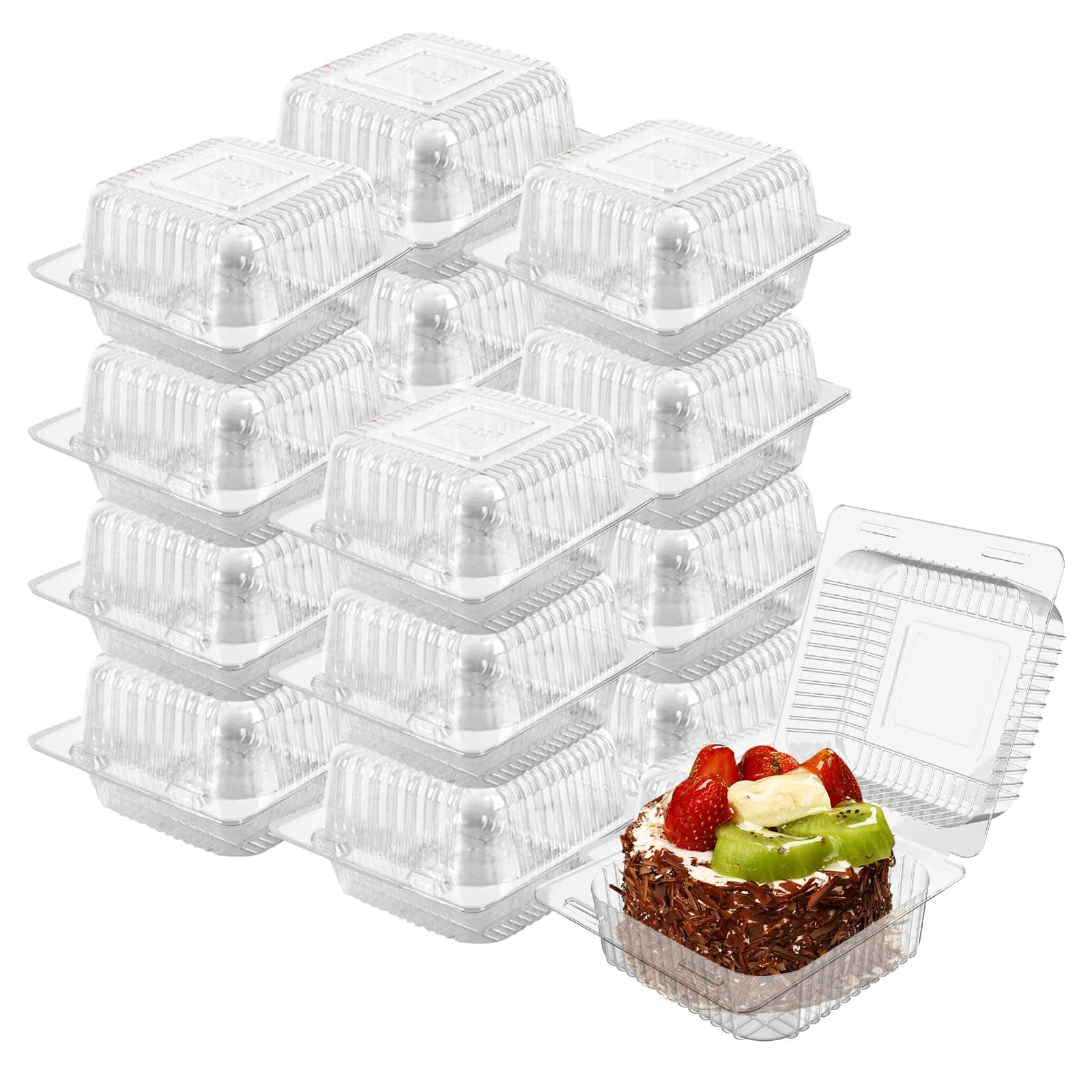 Cake Slice Containers,100PC Square Plastic Hinged Food Container Individual Clamshell Food Containers Disposable Plastic To Go Containers Takeout Tray for Salads