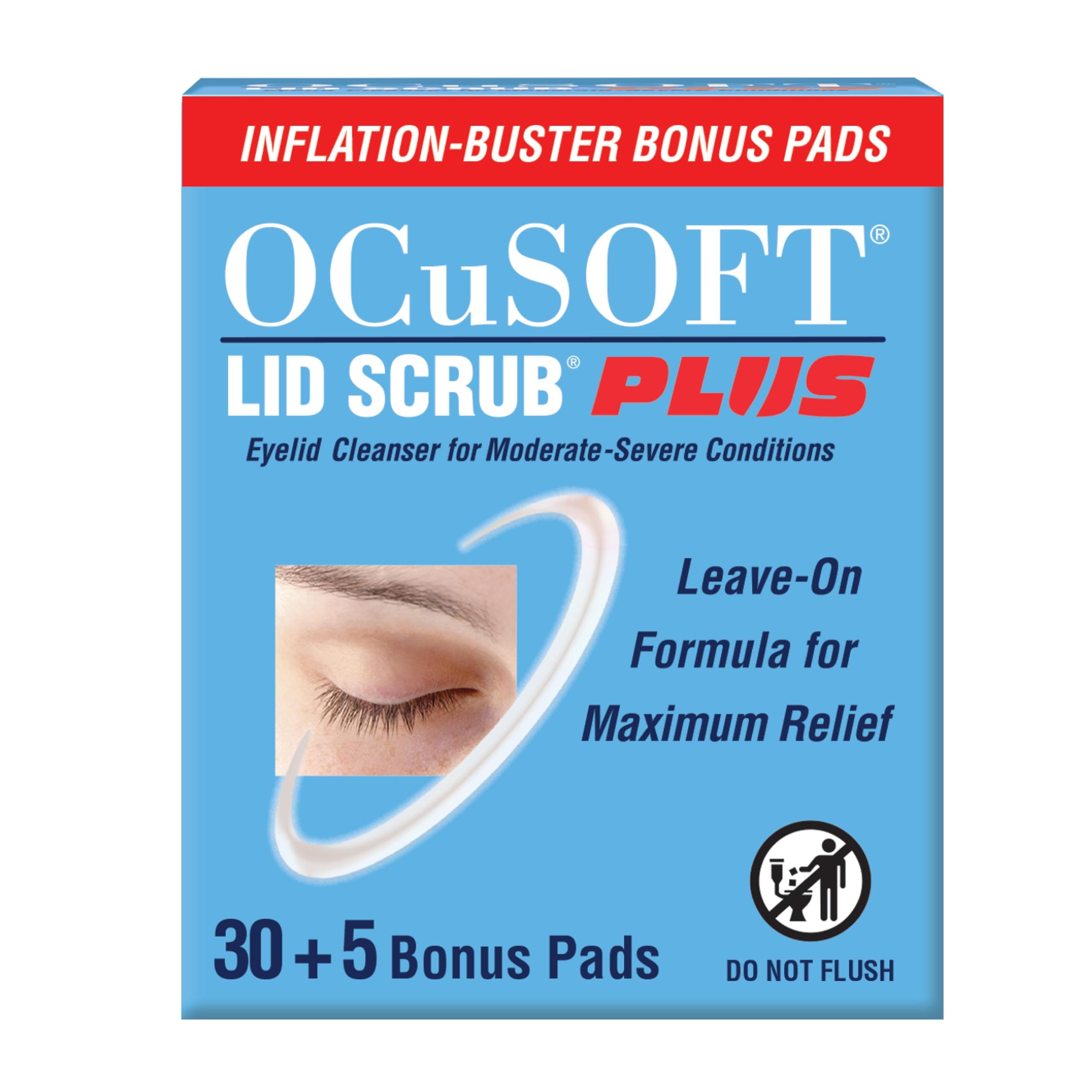 OCuSOFT Lid Scrub PLUS 35 - Pre-Moistened Leave-On Eyelid Wipes for Moderate to Severe Conditions - Moisturizing Eyelid Cleanser for Maximum Relief - 35 Count