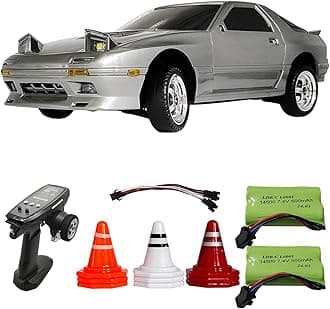 Skymaker LD1802 Drift Car 1:18 Mazda RX-7 FC 2.4GHz Remote Control ESP Gyroscope LED Light Mini RC Racing Car with Two Batteries (Silver)