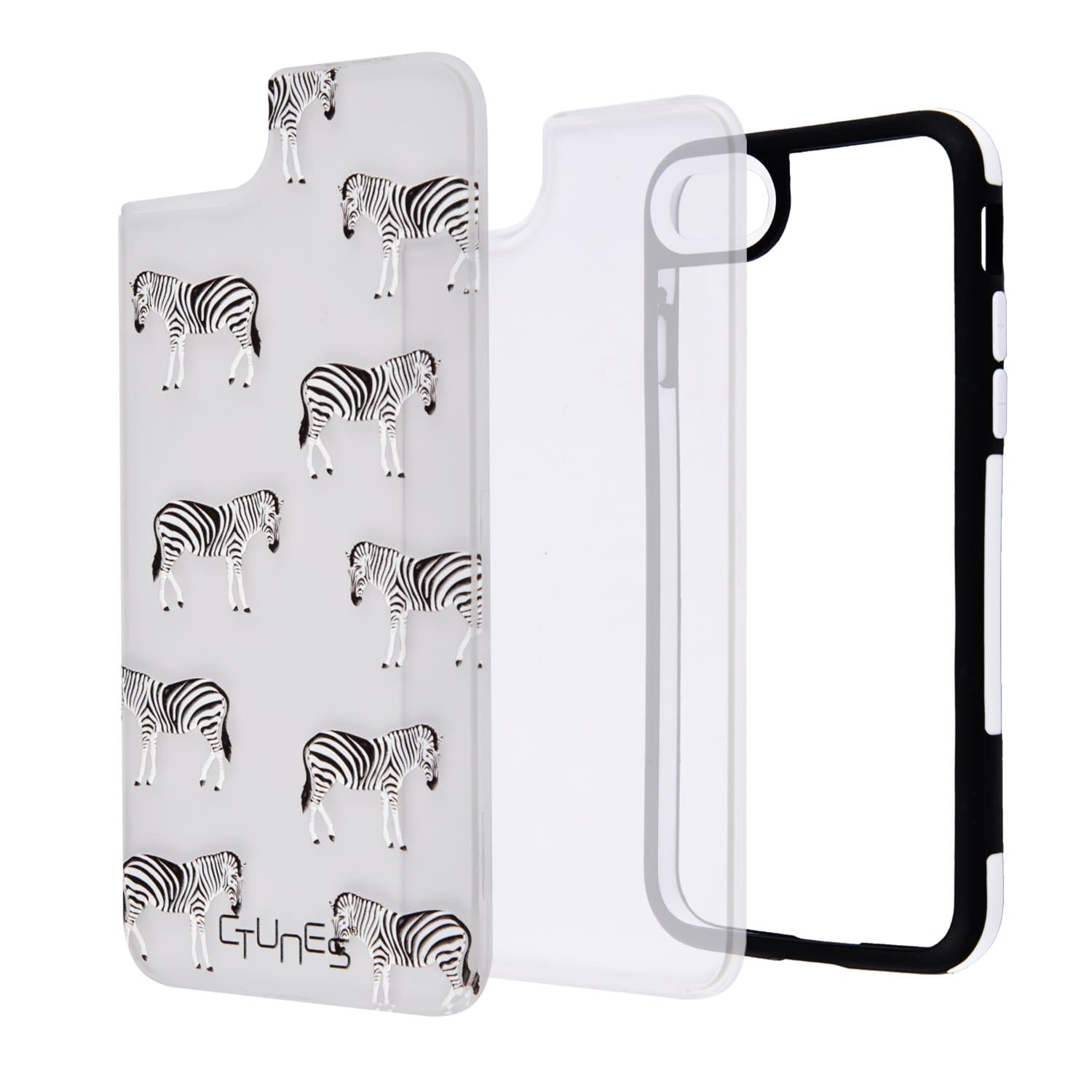 CTUNES iPhone 7 / 8 Case Ultra Thin 2 in 1 Cover Case with Soft TPU Frame Hard PC Interchangeable Back Plate Shockproof Protective Bumper Case for Apple iPhone 7/ 8 - Black Frame09 Zebra