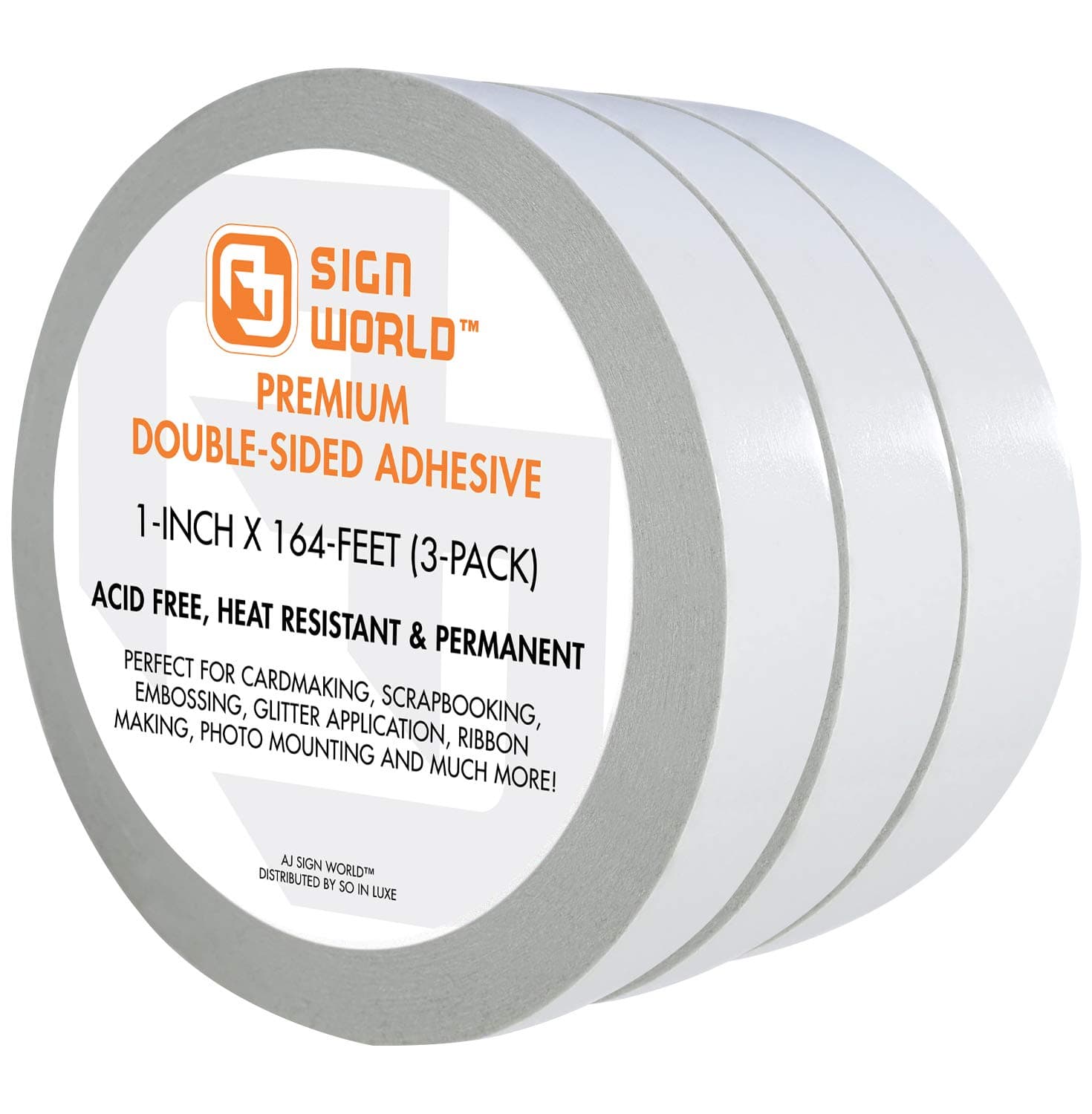 Best 1" (3-Pack) Ultra-Thin Permanent Double-Sided Tape for Arts, Crafts, Photography, Scrapbooking, Tear-by-Hand, Paper Backing, Documents, All Purpose (1-Inch x 164-Feet)