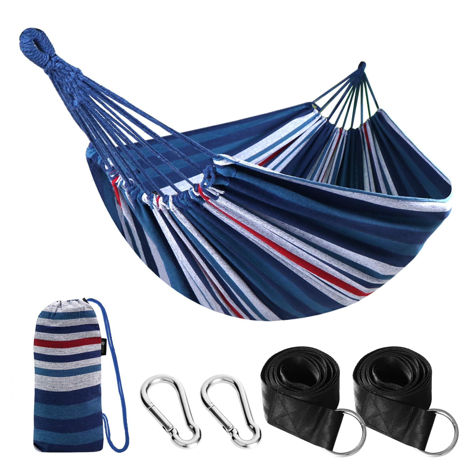 Anyoo Cotton Hammock Comfortable Fabric with Tree-friendly Straps, Durable Portable Hammock with Travel Bag,Perfect for Garden Camping Outdoor/Indoor Patio Balcony Backyard