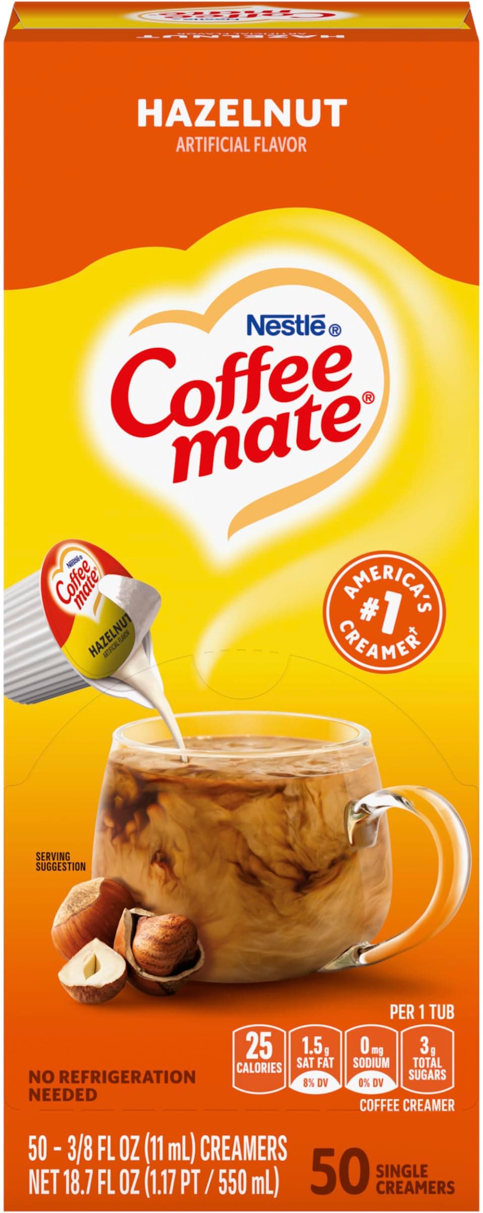 Nestle Coffee mate Liquid Coffee Creamer Singles, Hazelnut, 50 Ct Box
