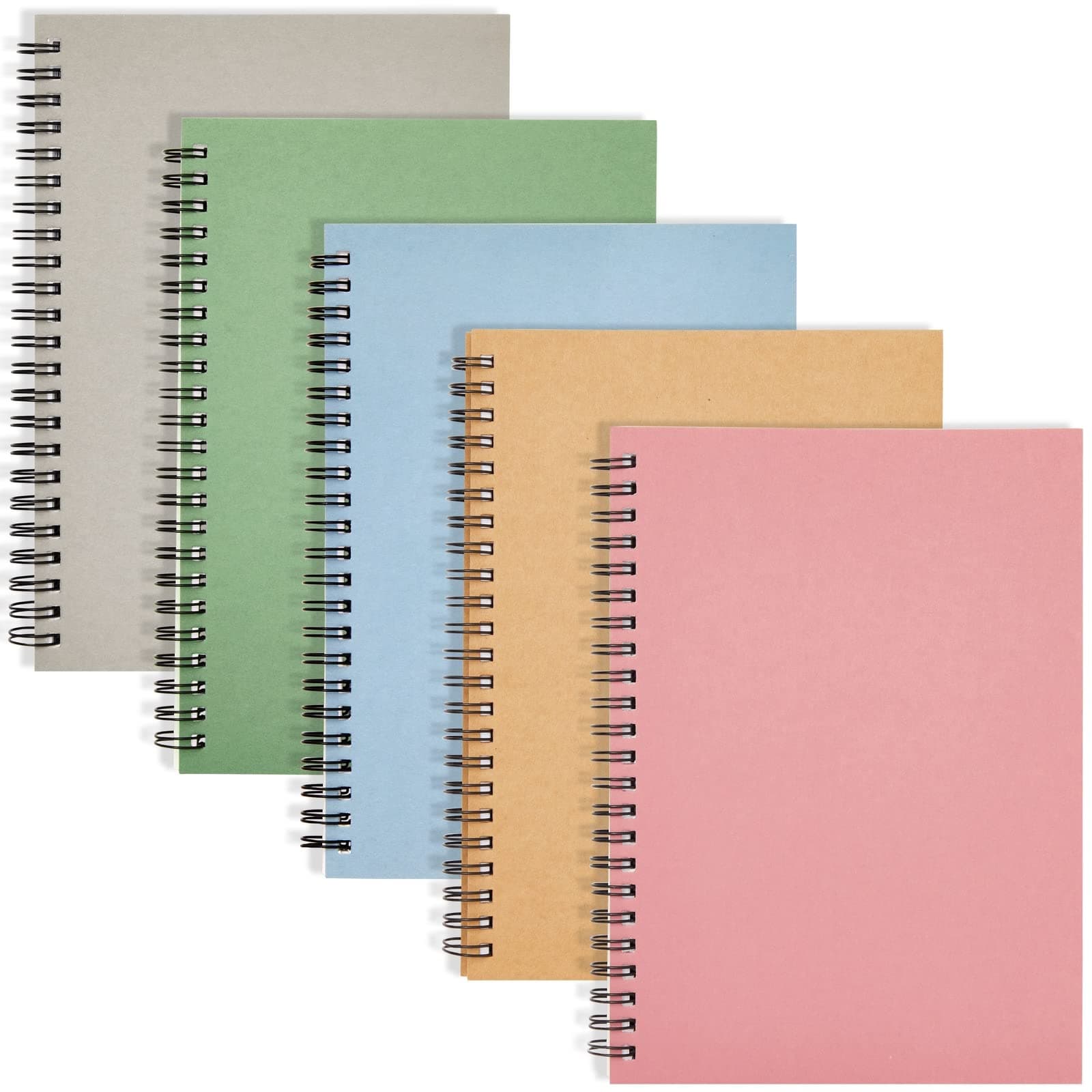 5 Pack 6x8 inch Spiral Journals, Small Notebooks Bulk with 120 Lined Pages for Work, Students, School, Writing (5 Colors Kraft Paper Covers)