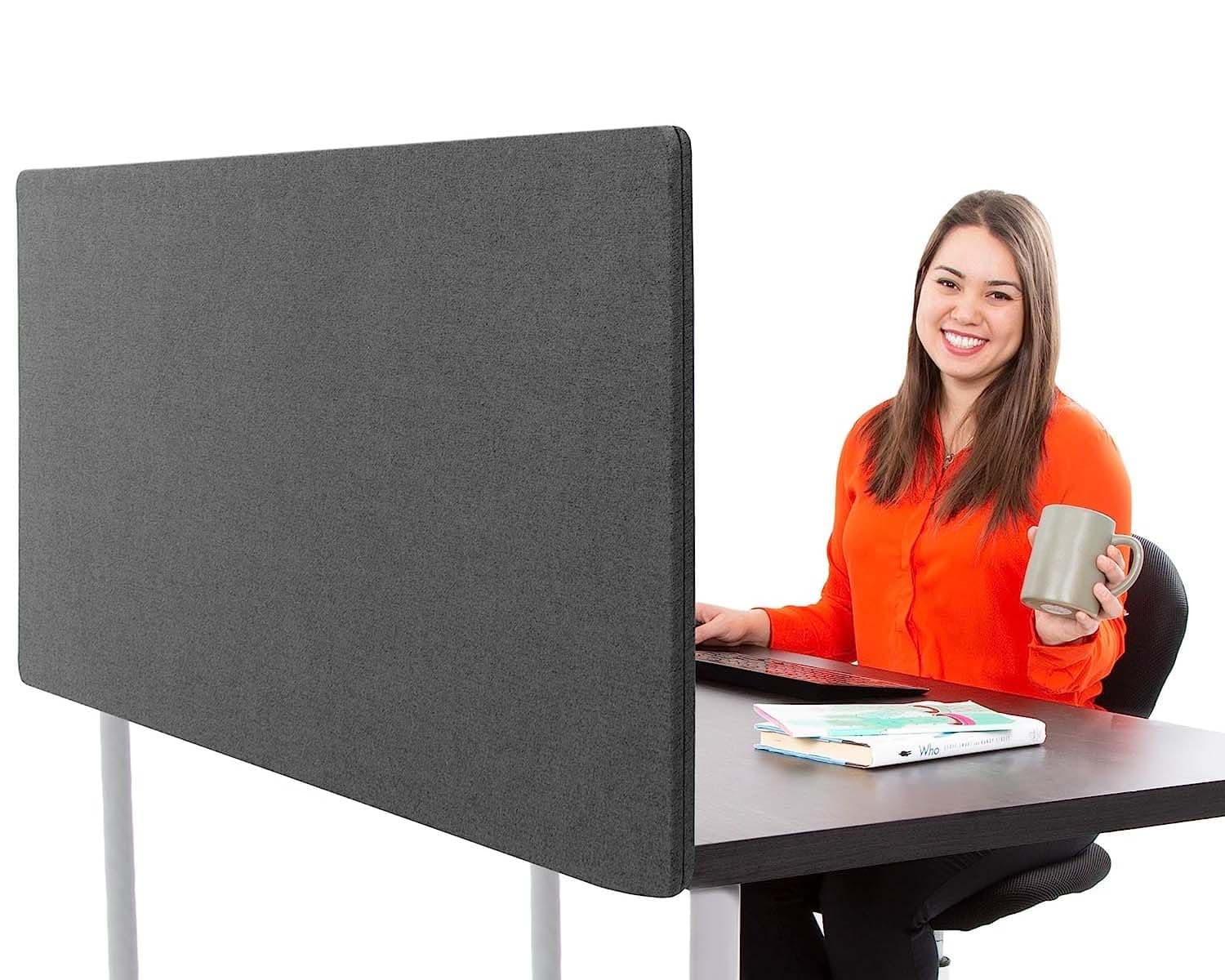 Stand Steady ClipPanel Desk Mounted Privacy Panel | Height Adjustable Desk Divider| Easy Clamp on Privacy Screen or Modesty Panel - Reduces Up to 85% of Noise | (Charcoal / 60" x 24")