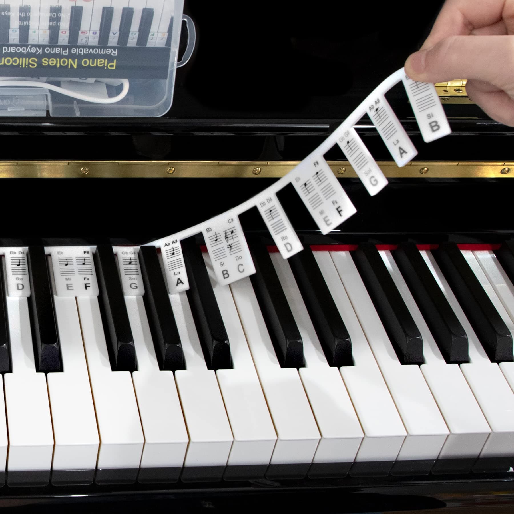 HAUTOCOPiano Keyboard Notes Guide for Beginner Reusable Silicone 88-Key Full Size Removable Piano Keyboard Note Labels, No Need Stickers, 88 Key Classic Black with Box
