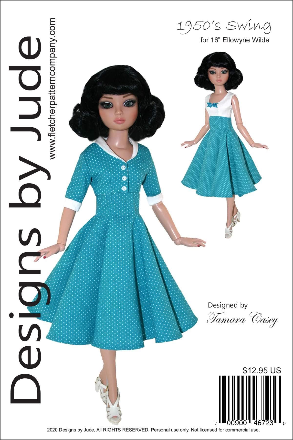 1950's Swing Doll Clothes Sewing Pattern for 16" Ellowyne Wilde Dolls Tonner