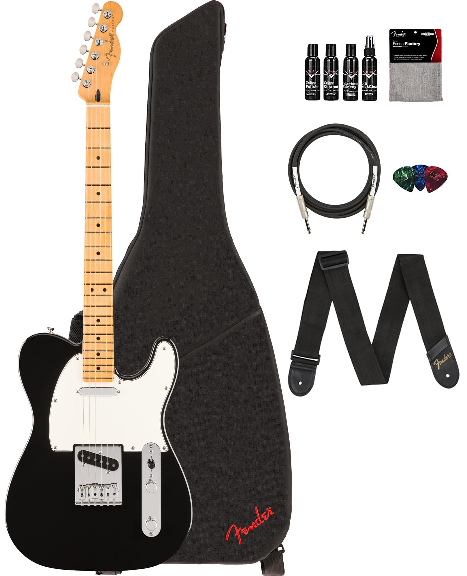 Player II Telecaster - Black Bundle with Gig Bag, Strap, Cable, 3-Pack Picks and Guitar Cleaning Kit