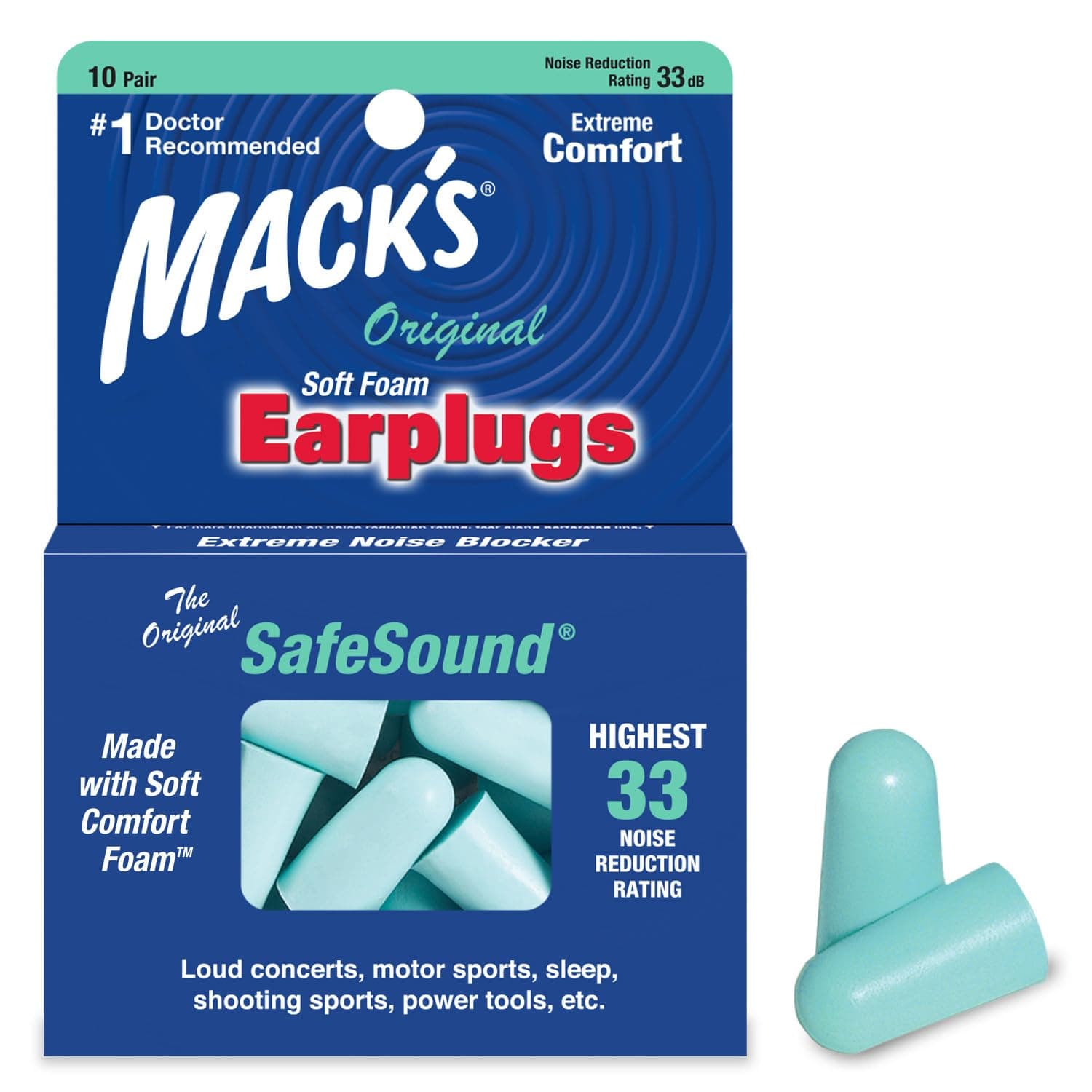Original Soft Foam Earplugs, 10 Pair - 33dB Highest NRR, Comfortable Ear Plugs for Sleeping, Snoring, Work, Travel & Loud Events | Made in USA